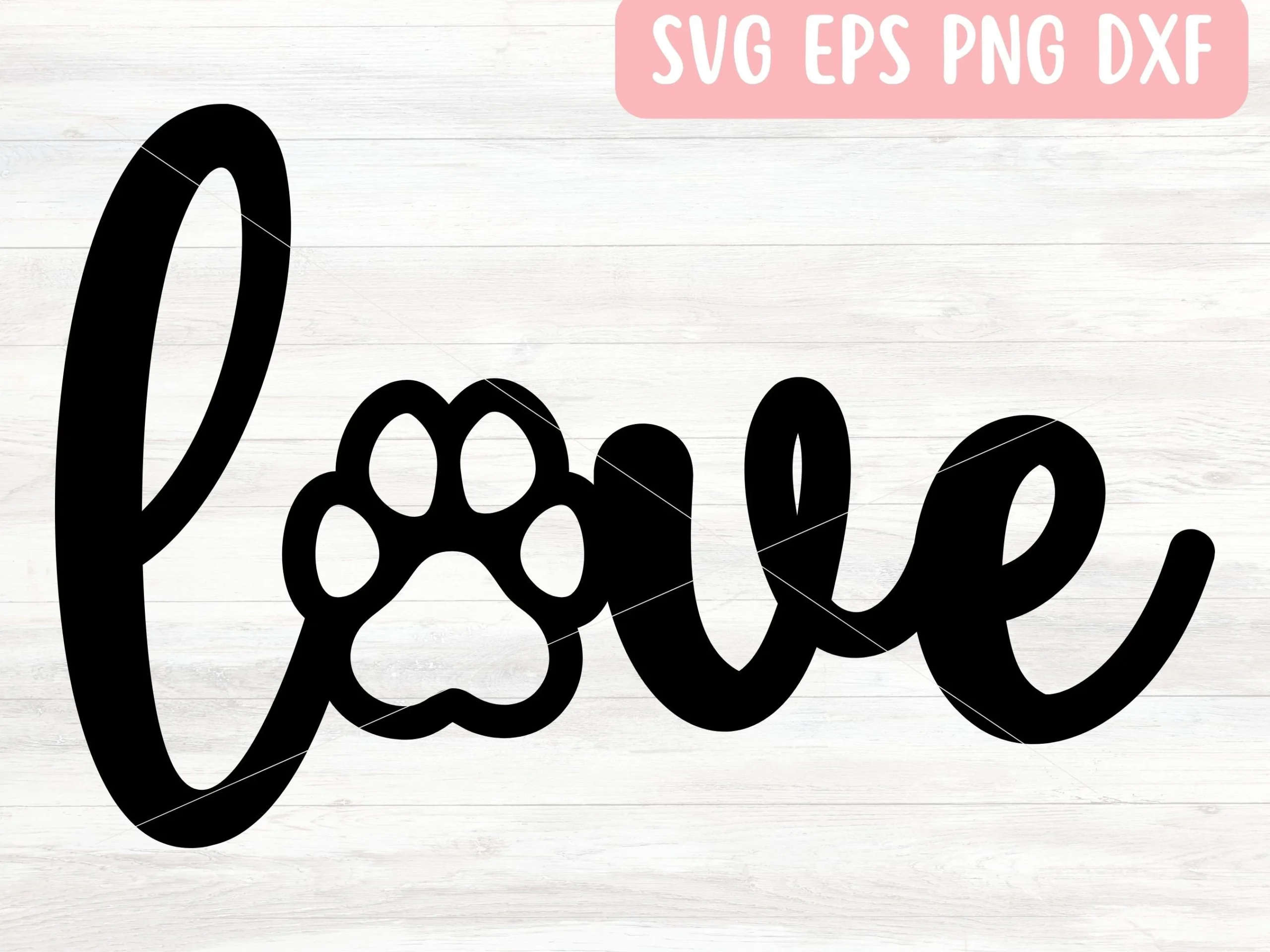 Love Paw Print SVG Cut File featuring paw print and word love
