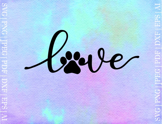 Love Paw Print SVG featuring paw print and word love