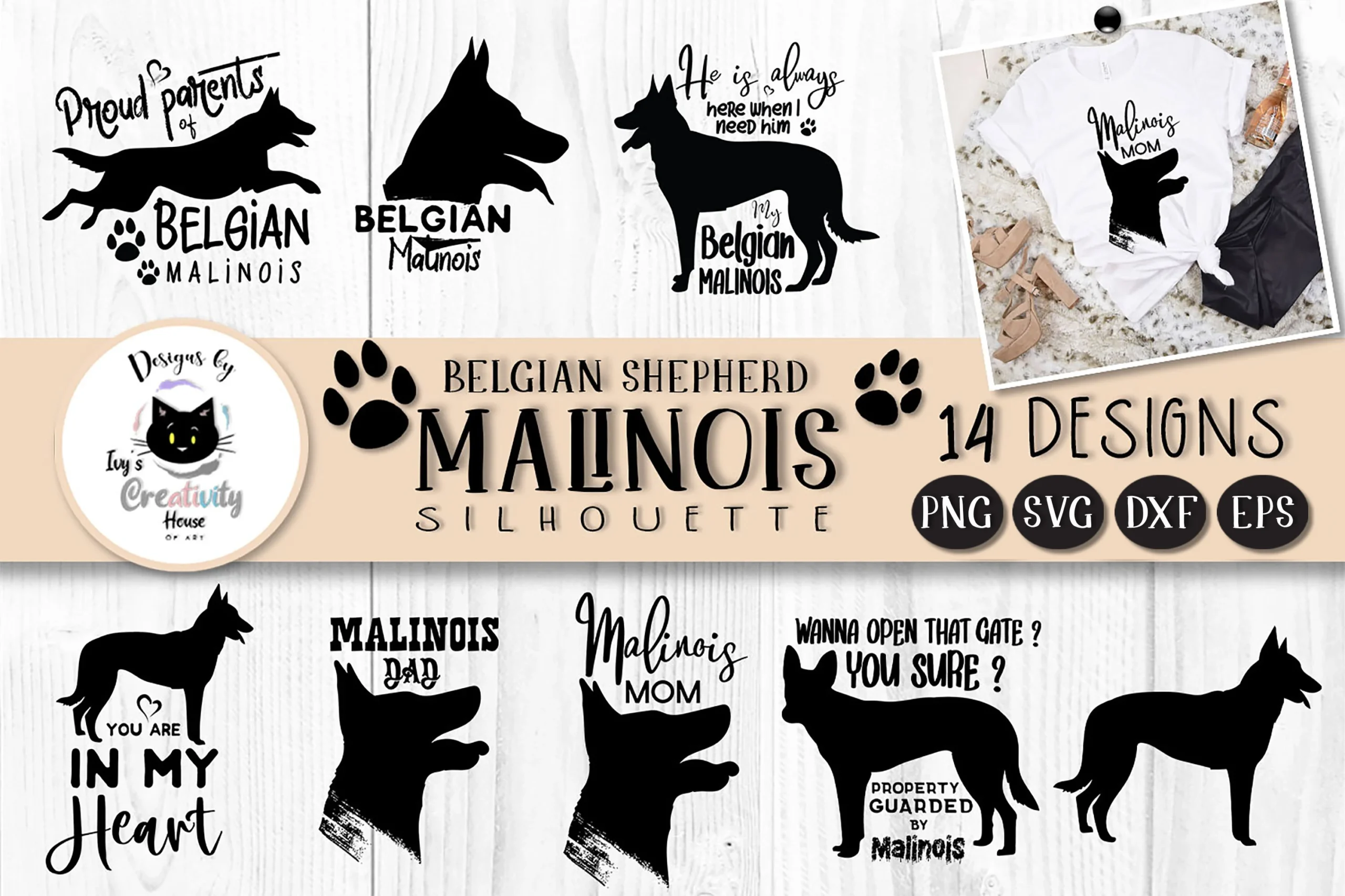 Malinois SVG Bundle | Dog Silhouettes featuring Belgian Malinois dog and silhouette