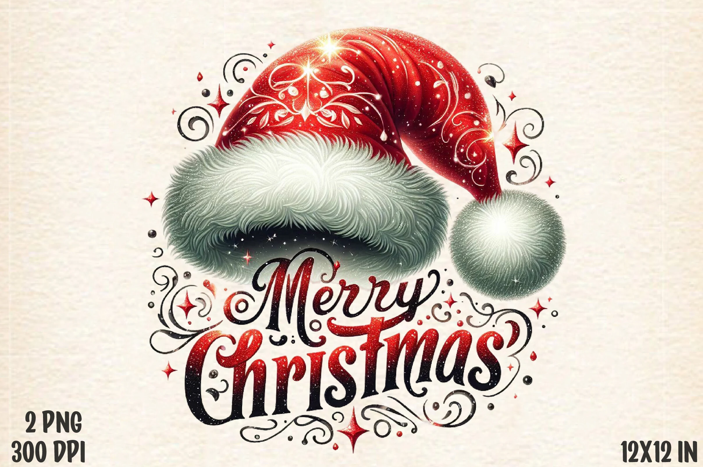 Merry Christmas Hat PNG preview showing Christmas motifs with composition