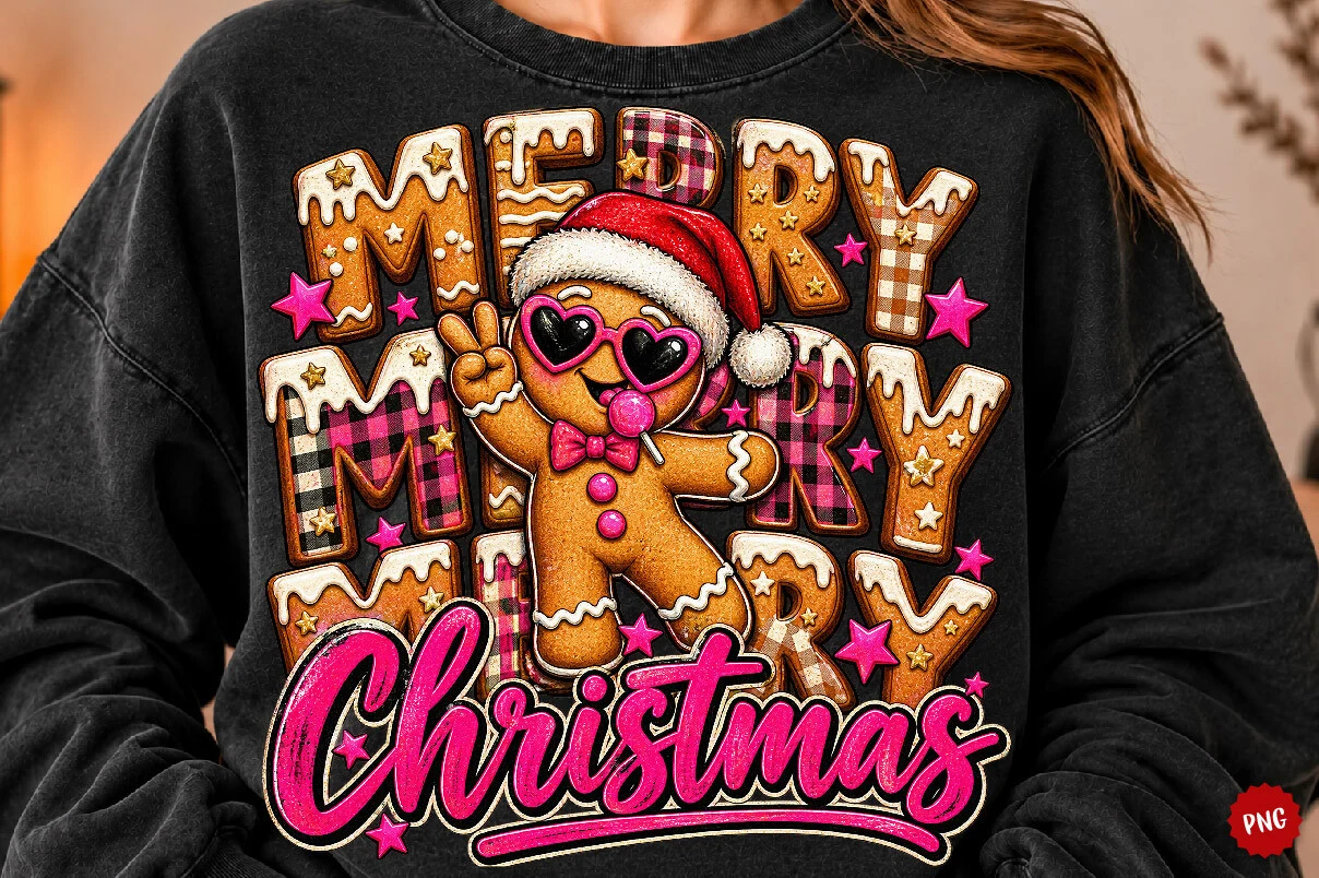 Merry Christmas PNG, Gingerbread Holiday preview showing Christmas motifs with composition