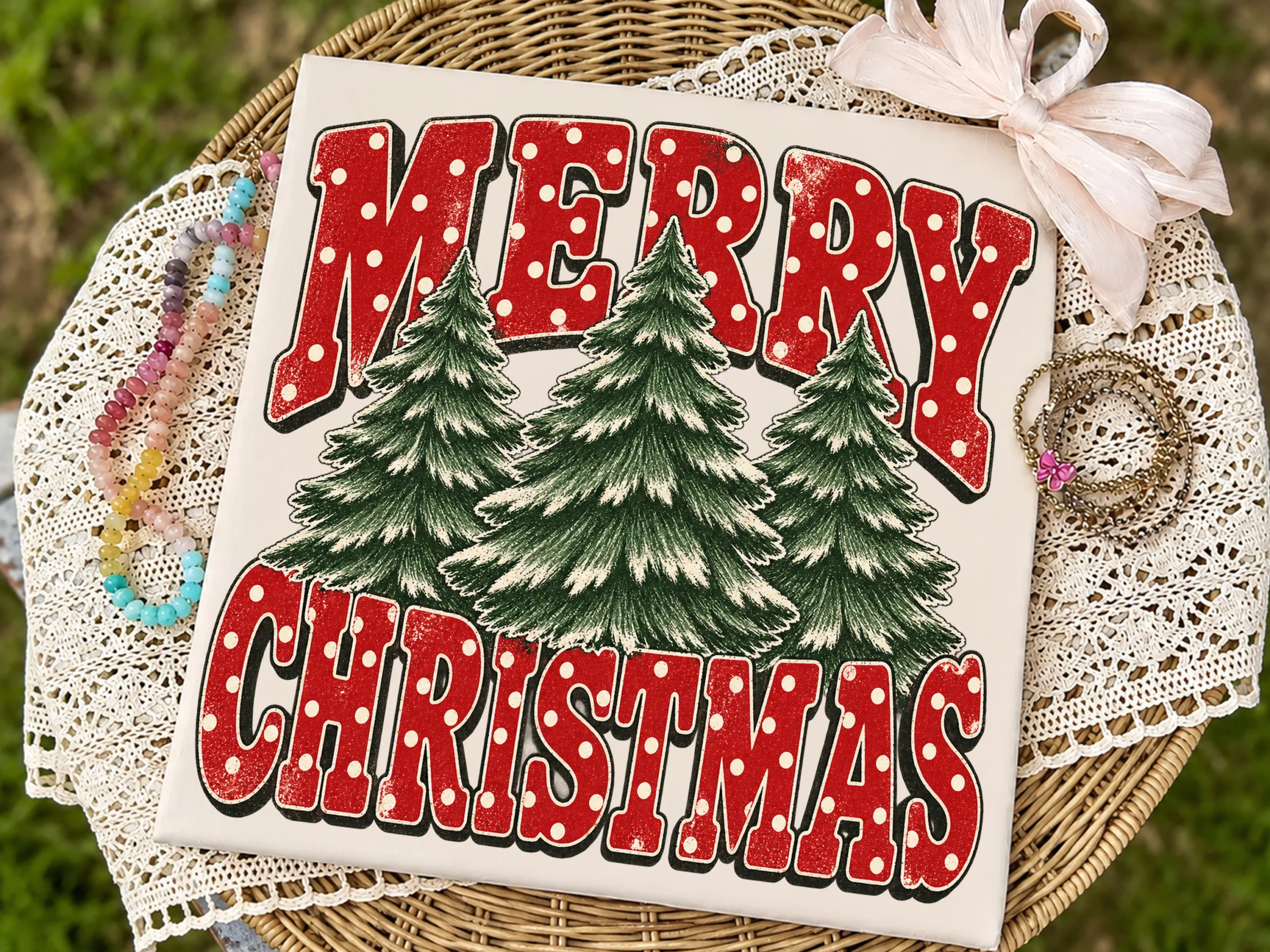 Merry Christmas PNG Sublimation Design preview showing Christmas motifs with composition