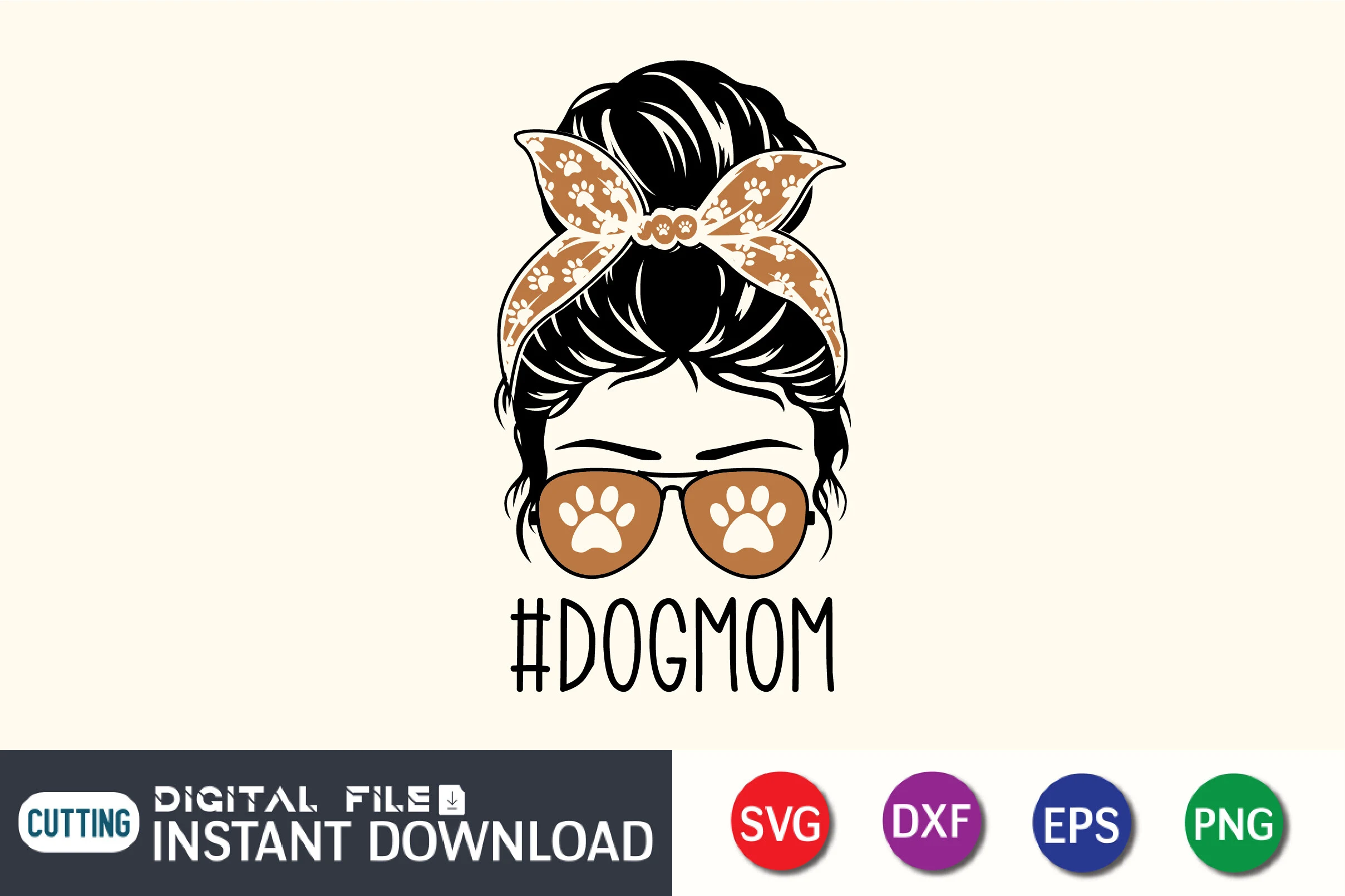Messy Bun Dog Mom SVG, Dog Mom SVG featuring woman and messy bun