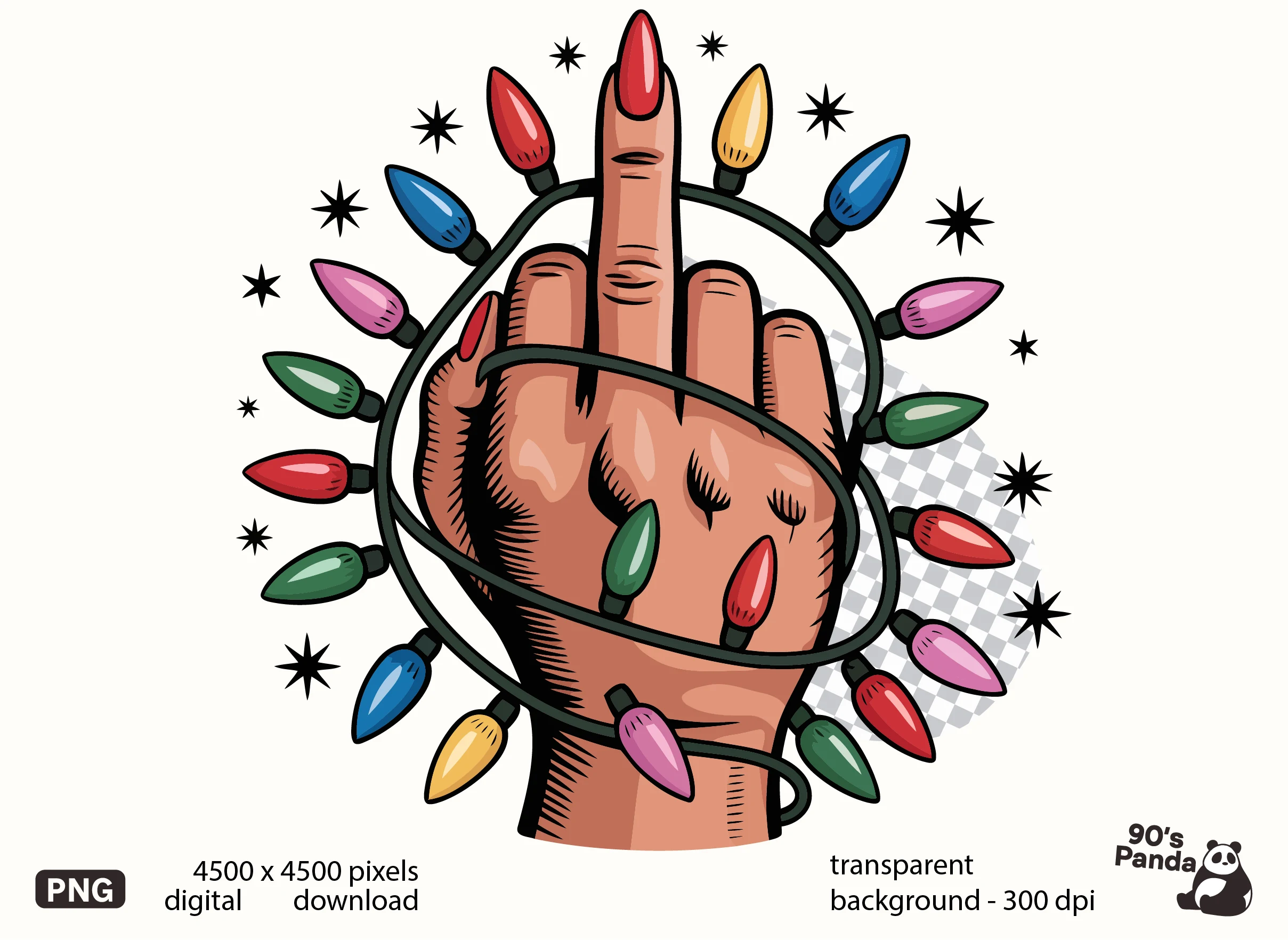 Middle Finger Christmas Light PNG preview showing Christmas motifs with composition