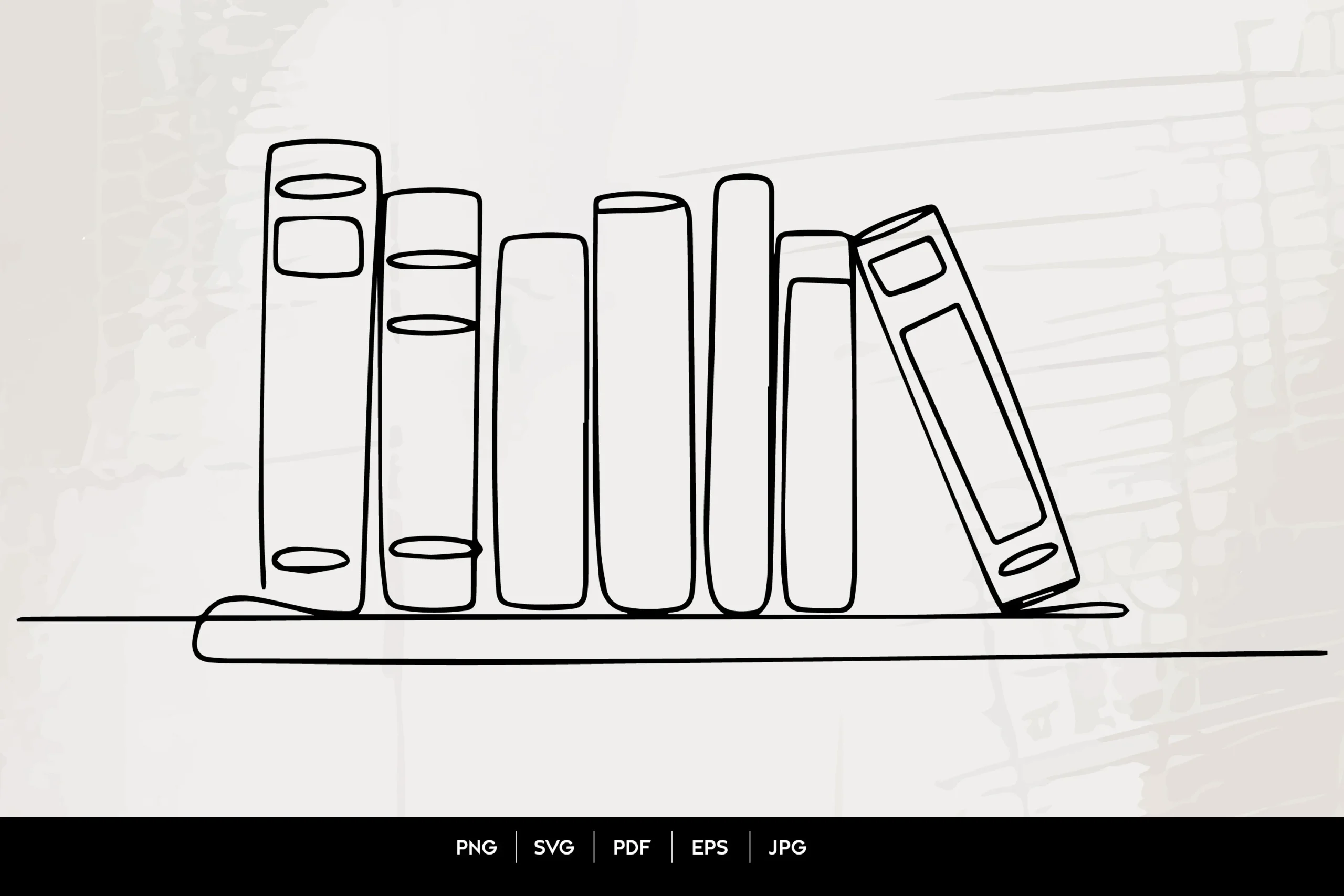 Minimalist Books on Shelf Line Art featuring books and bookshelf