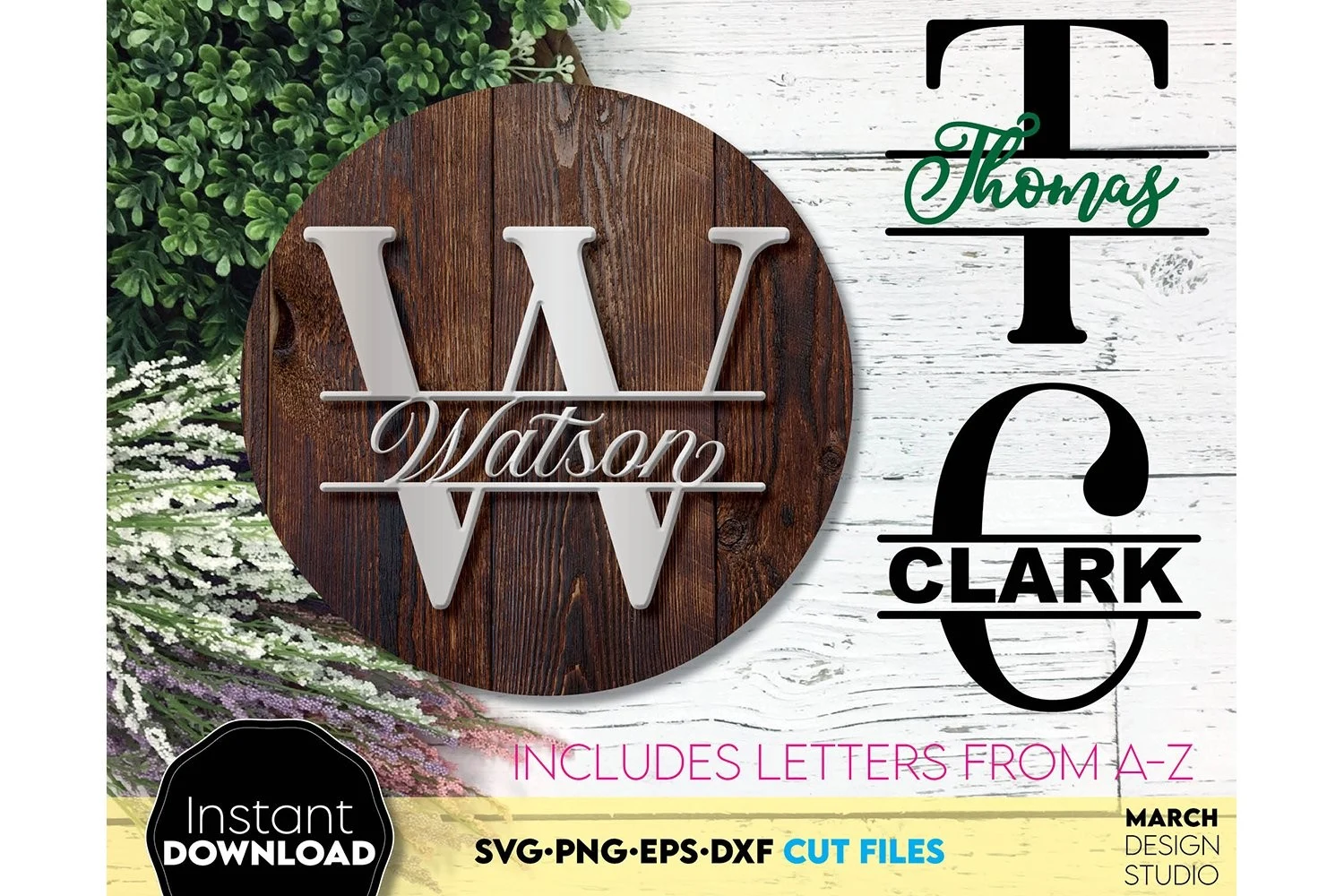 Monogram | Split Monogram SVG | Letters featuring letter W and letter T