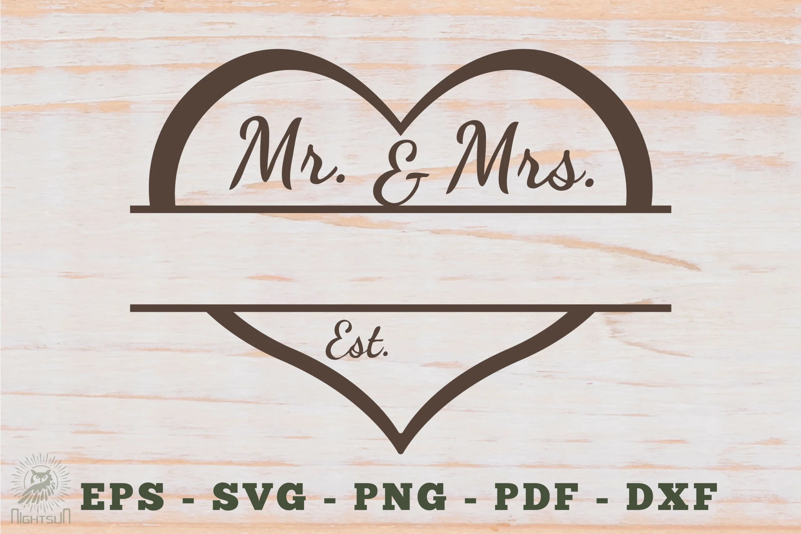 Mr and Mrs Split Monogram SVG 5 featuring heart shape and split design