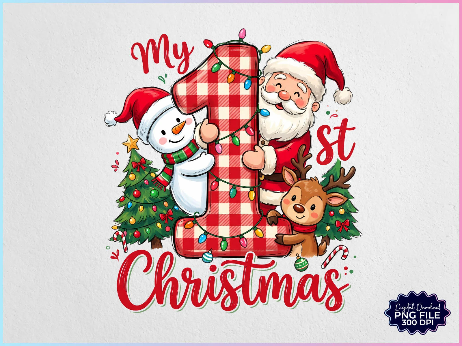 My 1st Christmas Santa PNG preview showing Christmas motifs with composition