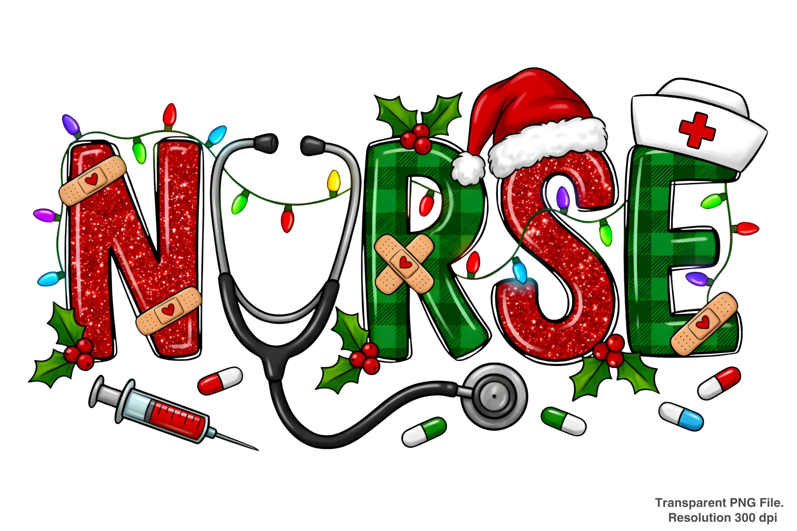 Nurse Christmas PNG, Merry Christmas PNG sublimation design preview