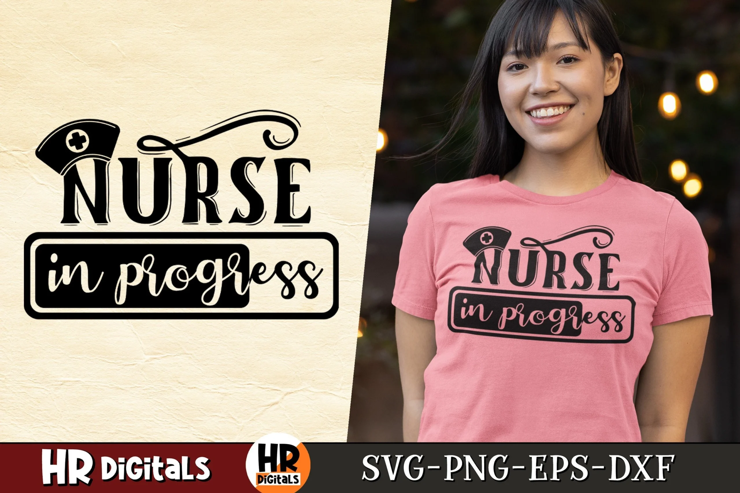 Nurse in Progress, Funny Nursing Student featuring nurse cap and text quote