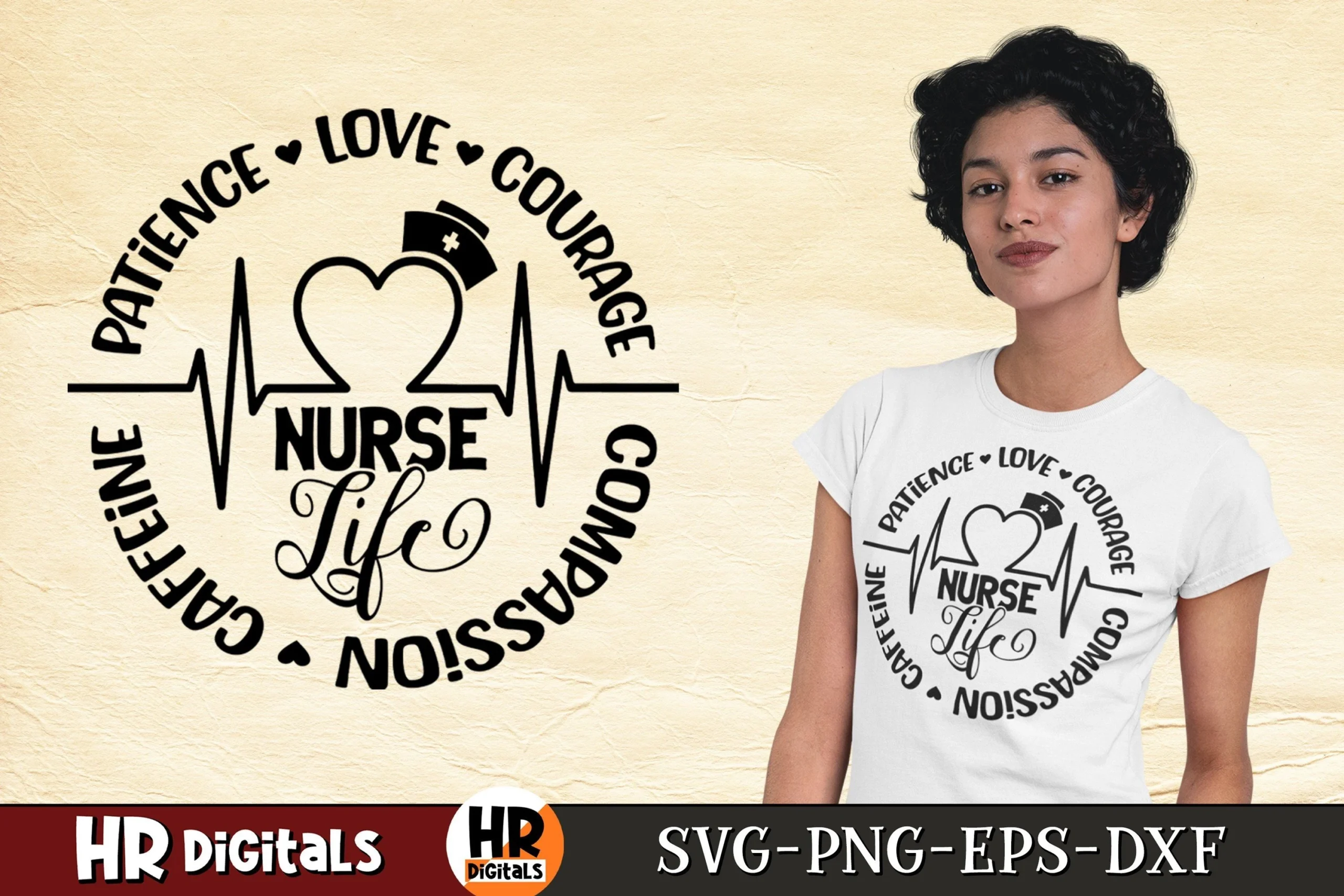 Nurse Life, Nurse Heartbeat, Nursing SVG featuring nurse hat and heart