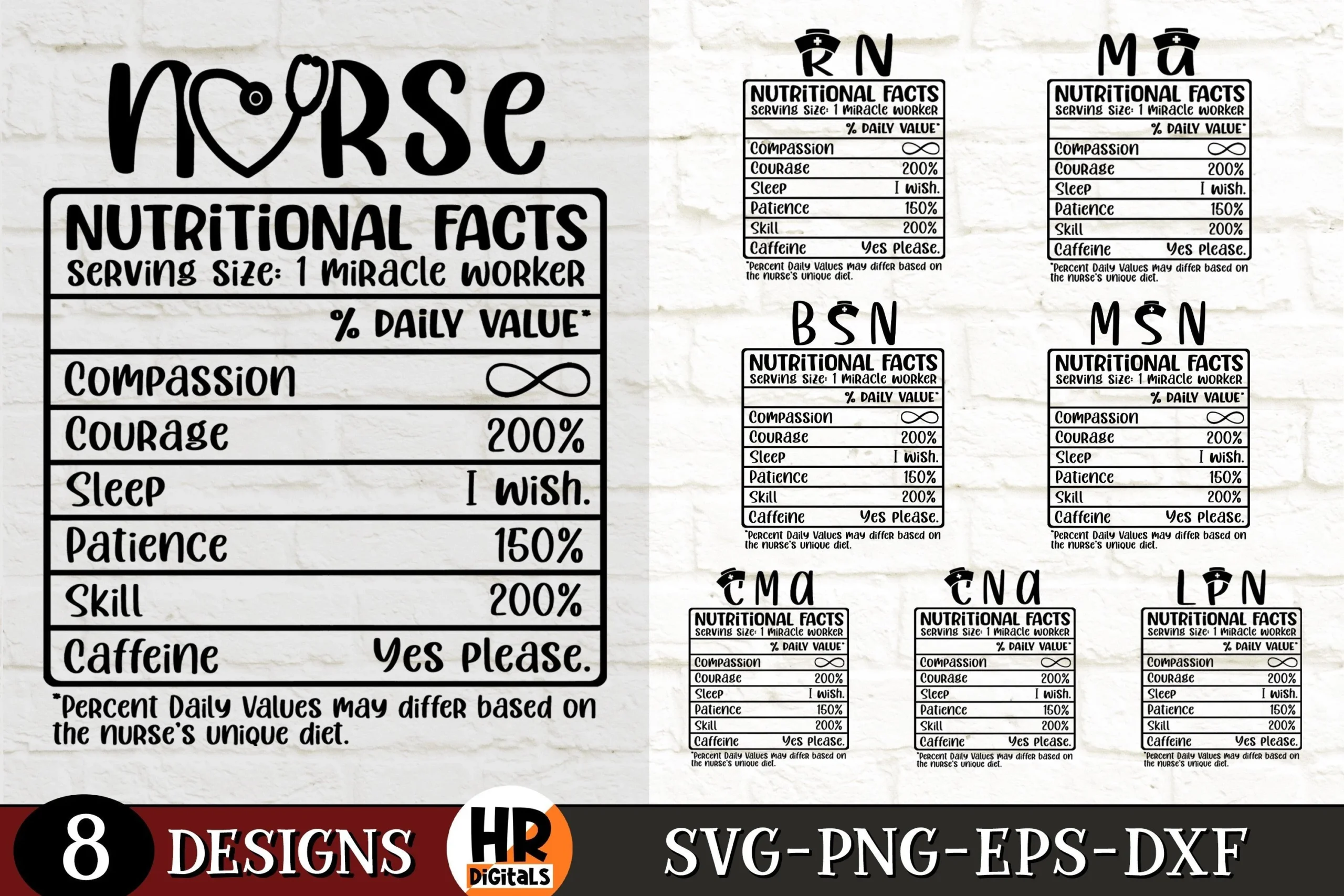 Nurse Nutritional Facts Funny SVG Bundle featuring Nurse and Medical nutritional facts label