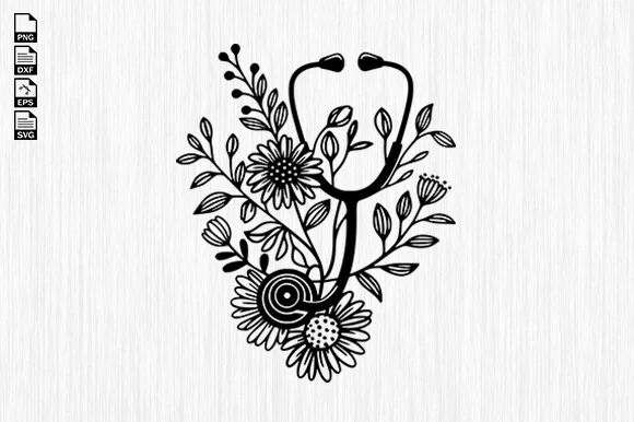 Nurse Svg,Nurse with Floral Monogram Svg featuring stethoscope and flowers