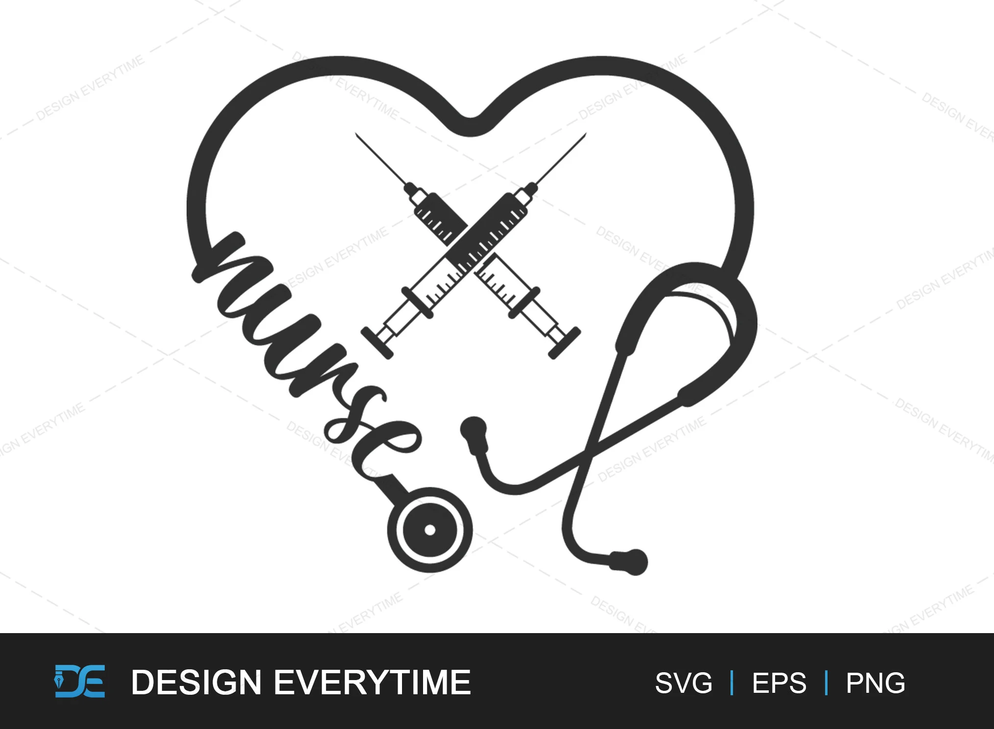 Nurse Typography with Stethoscope SVG featuring heart and stethoscope