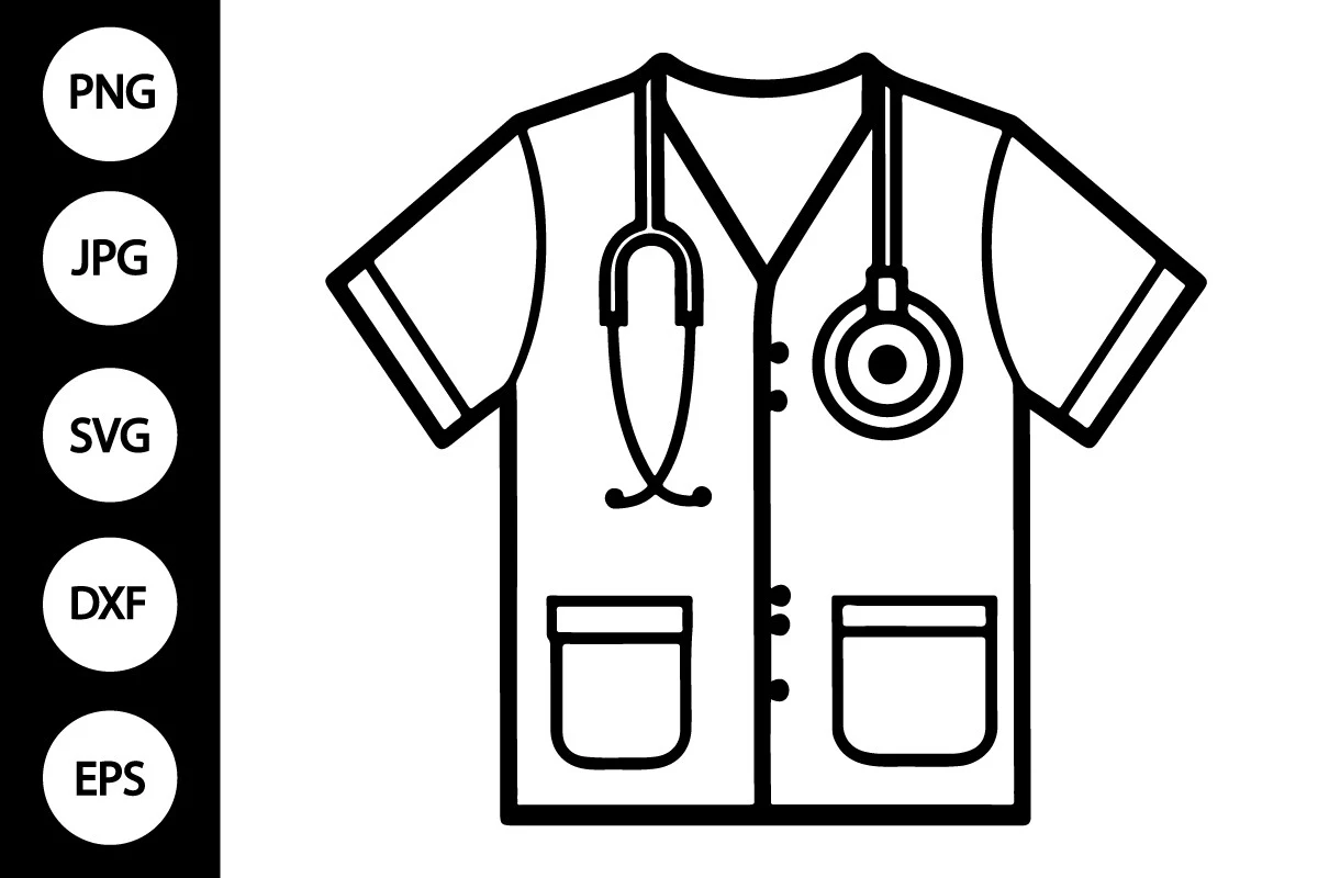 Outline Scrub Shirt with Stethoscope SVG featuring scrub top and stethoscope