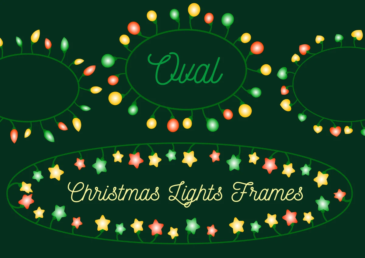 Oval Christmas Lights Frame PNG Border preview showing botanical motifs with period-inspired styling
