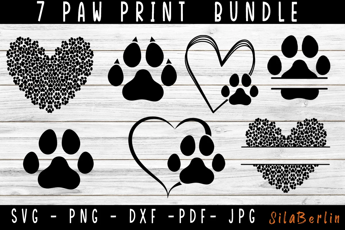 Paw Print Svg Bundle, Paw Heart Svg, Dog featuring paw prints and hearts