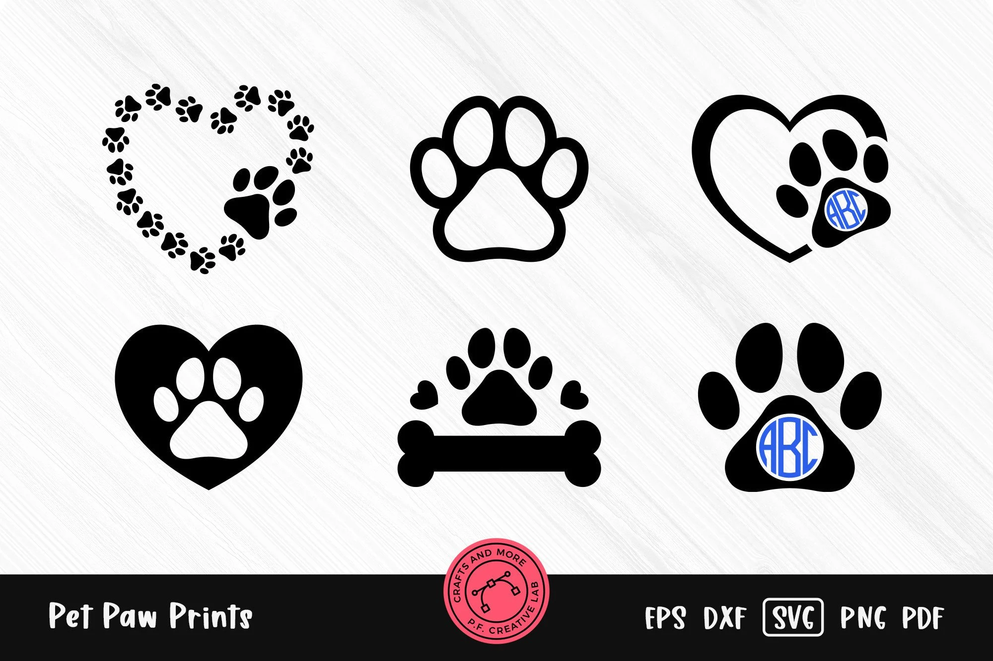 Paw Print SVG Dog Clipart Bundle featuring dog paw print and heart shape