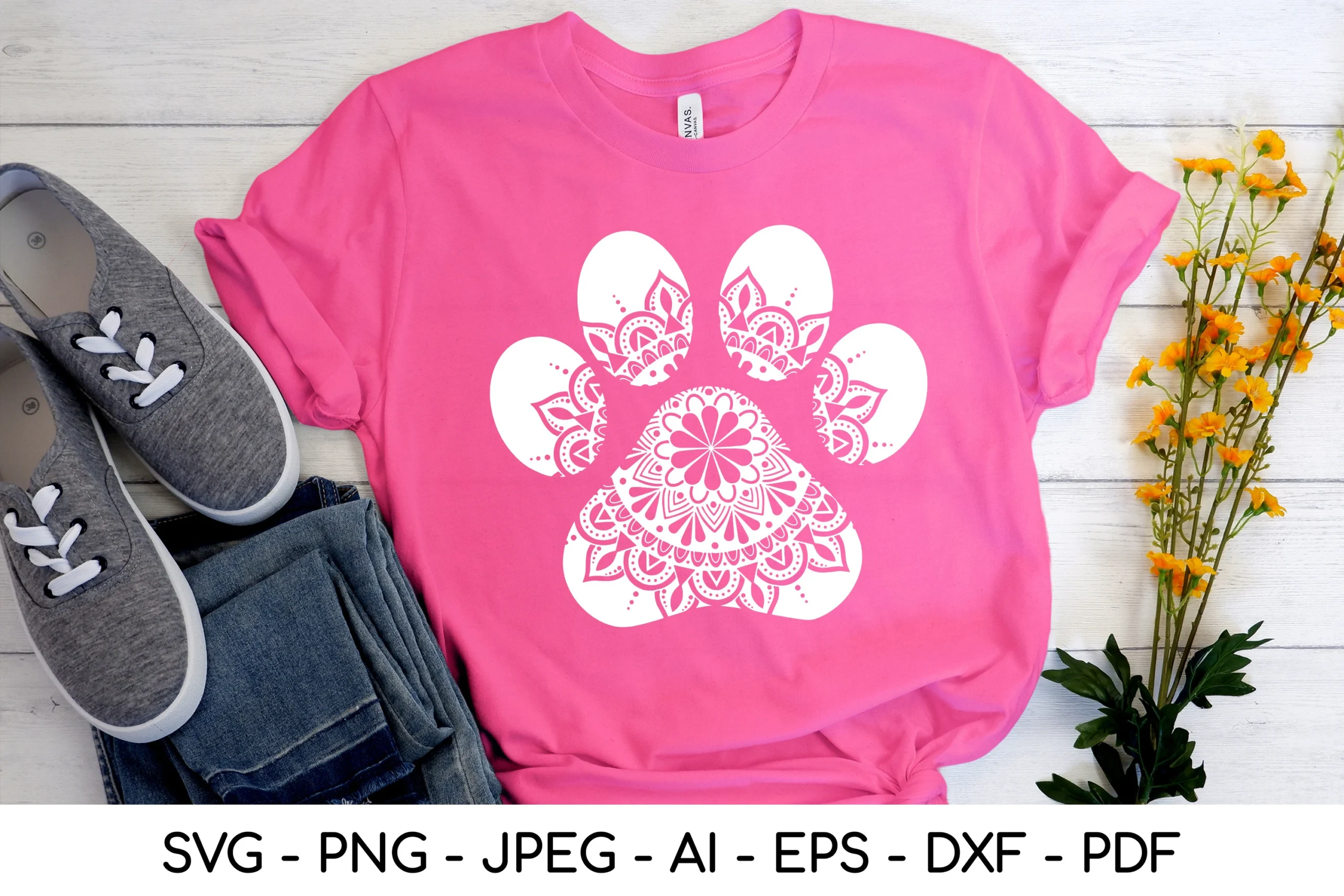 Paw Print Svg, Paw Svg, Dog Mom Svg, Dog featuring paw print and mandala