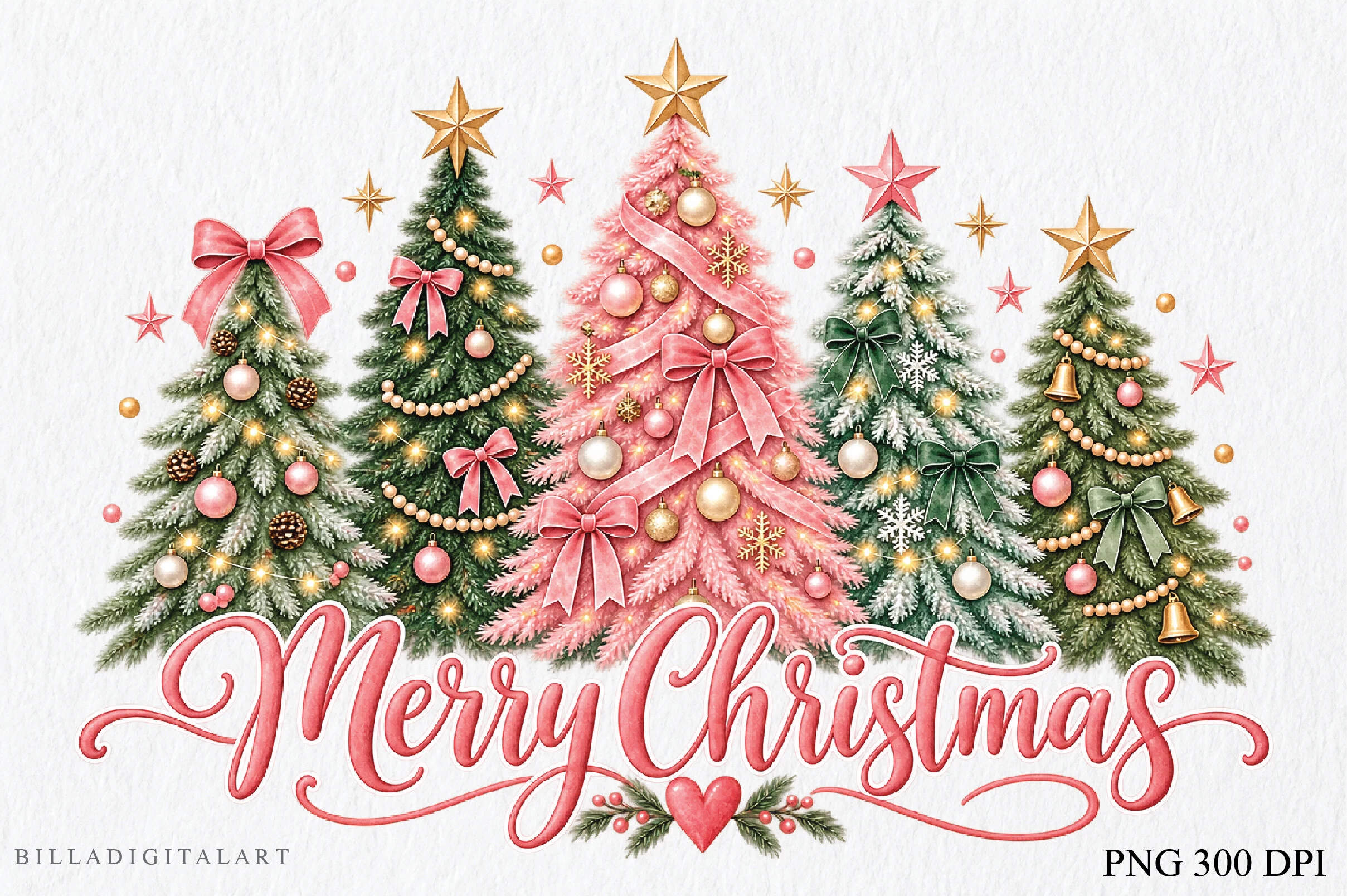 Pink Christmas Trees Merry Christmas PNG sublimation design preview