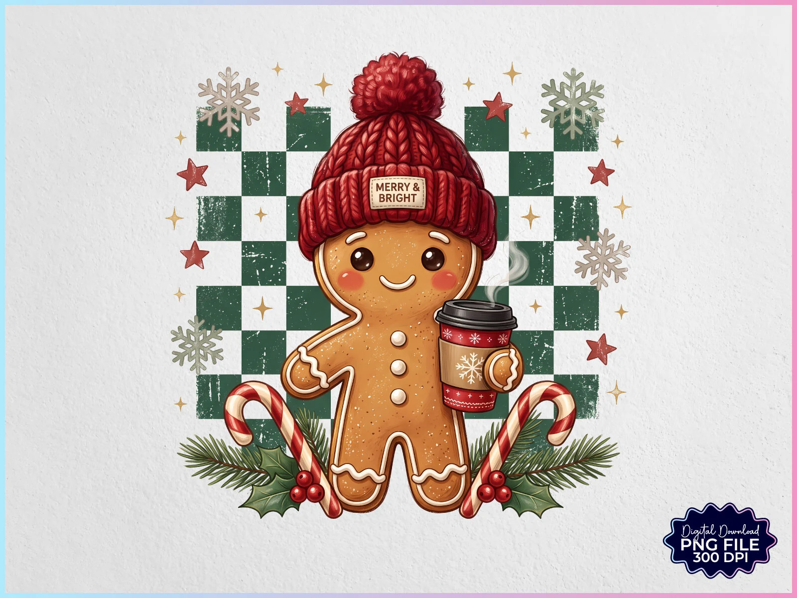 Preppy Christmas Gingerbread PNG clipart design preview