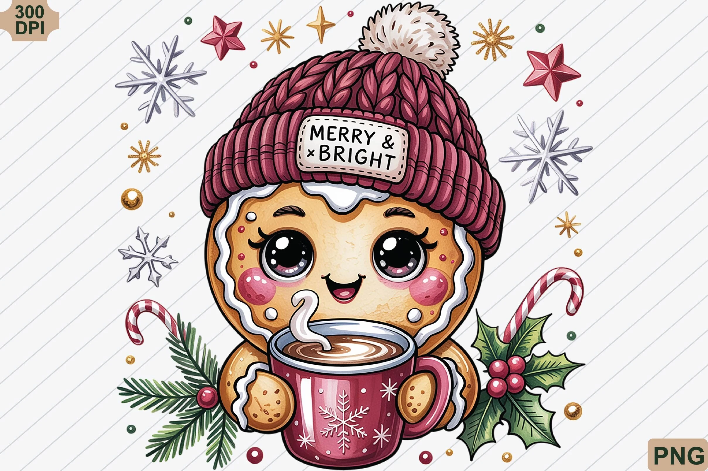 Preppy Christmas Gingerbread PNG preview showing Christmas motifs with friendly character styling