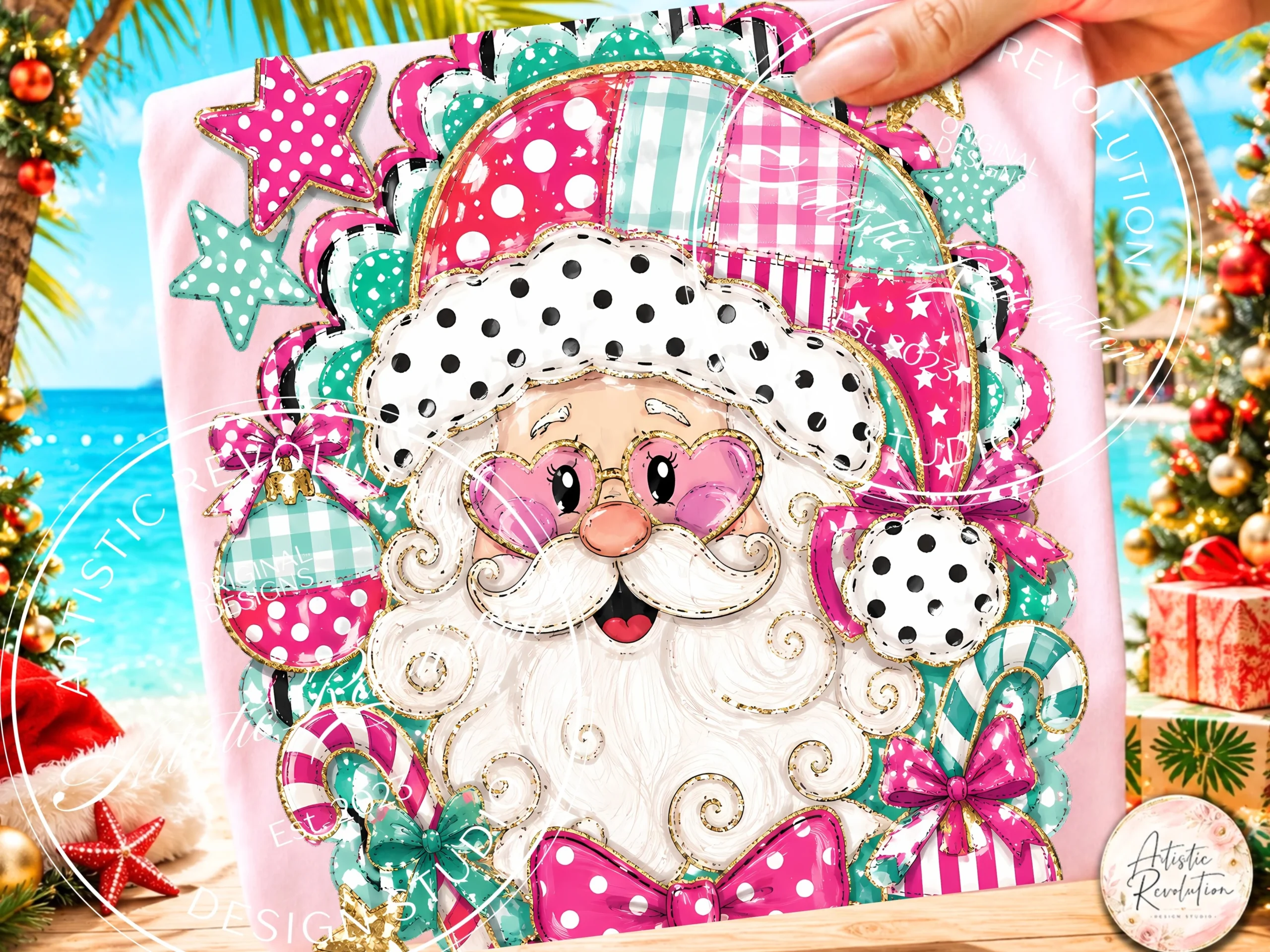 Preppy Christmas Santa Png Coquette Png preview showing Christmas motifs with period-inspired styling