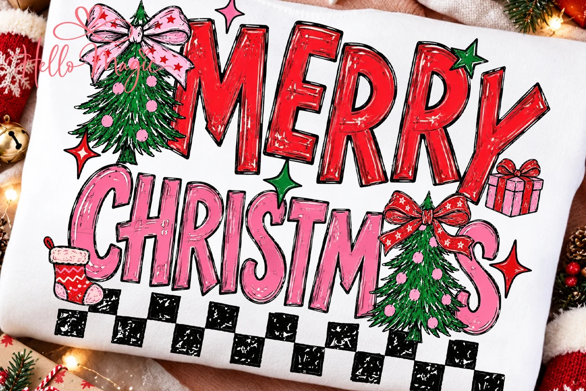 Preppy Pink Merry Christmas PNG sublimation design preview