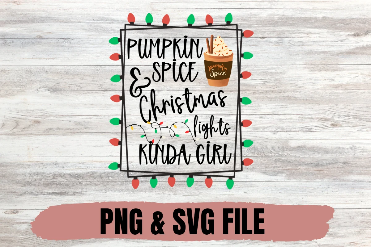 Pumpkin Spice & Christmas Lights PNG SVG preview showing pumpkins with composition