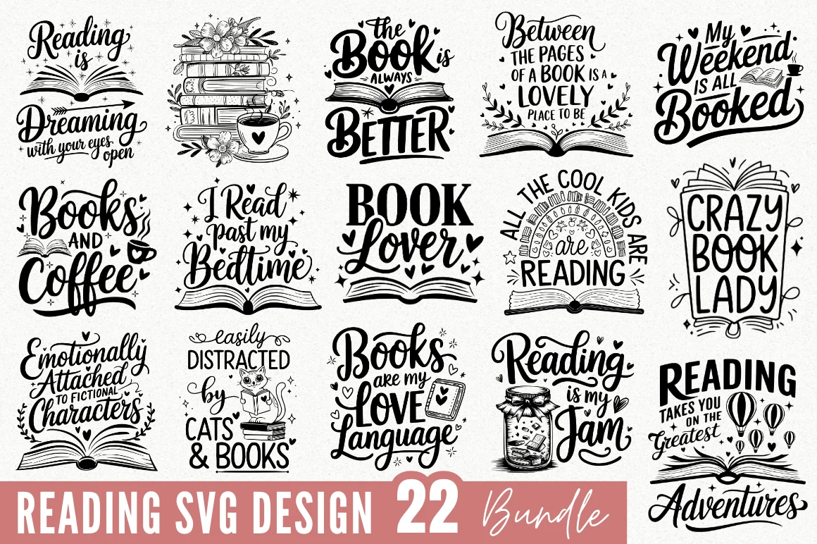 Reading SVG Design Bundle, Book SVG PNG featuring books and coffee cups