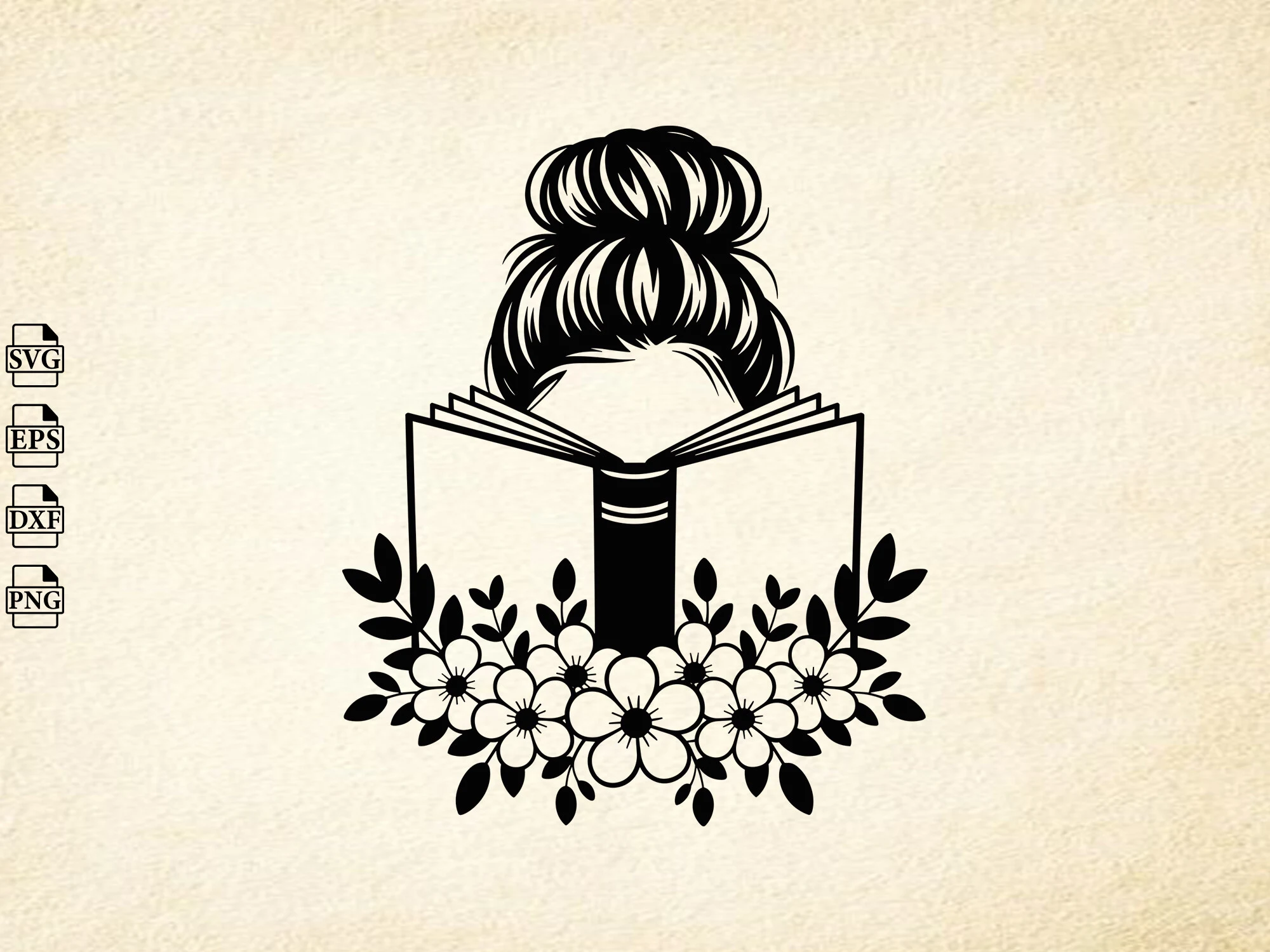 Reading Woman Svg, Floral Book Svg featuring woman and book
