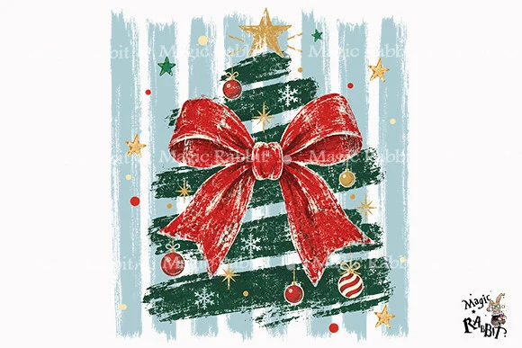 Retro Bow Christmas Tree PNG clipart design preview