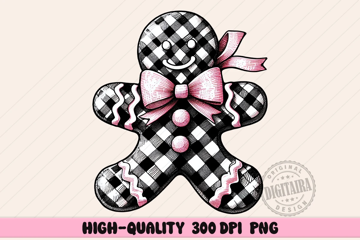 Retro Checkered Gingerbread PNG preview showing clipart design with period-inspired styling