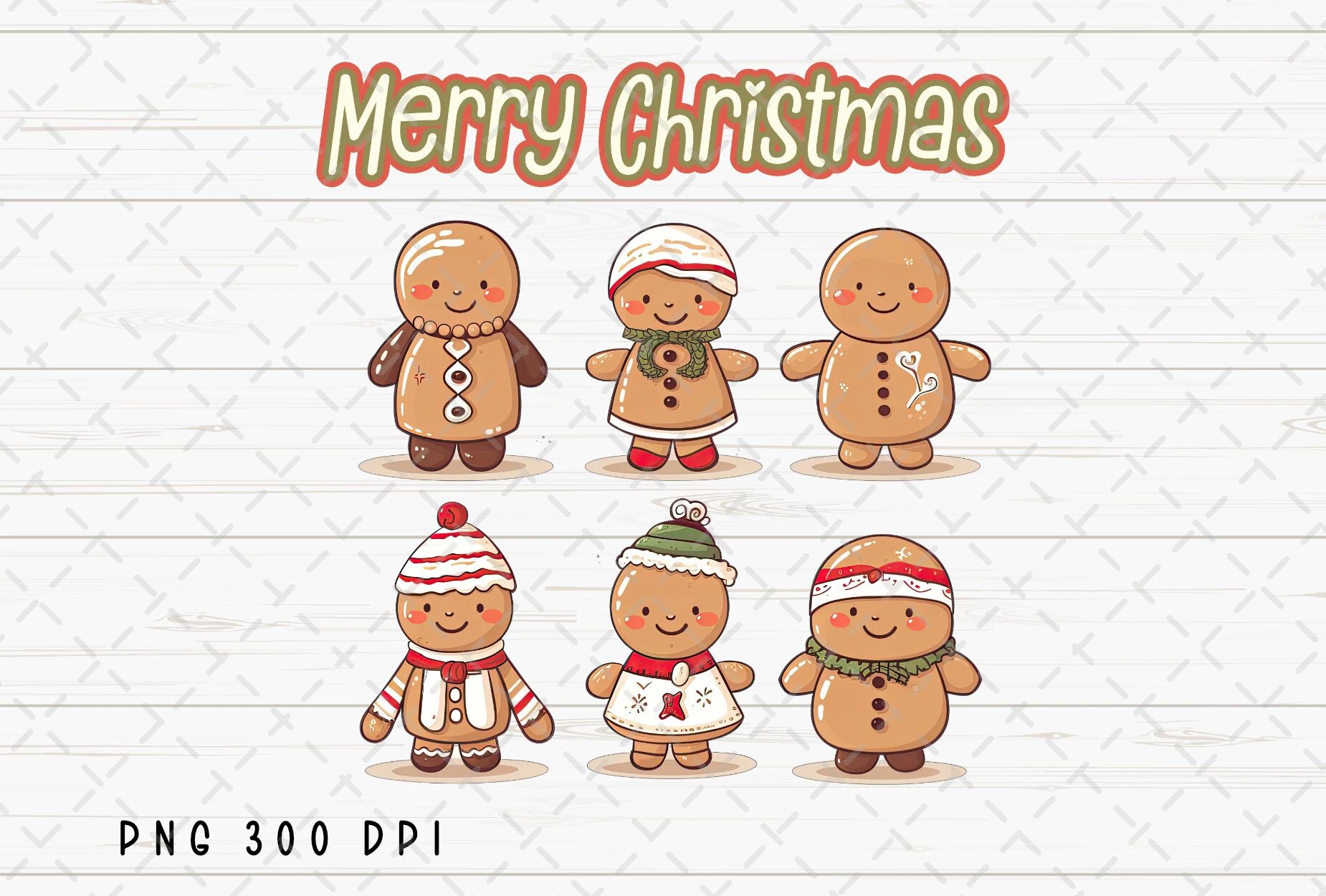 Retro Merry Christmas Gingerbread PNG preview showing Christmas motifs with period-inspired styling