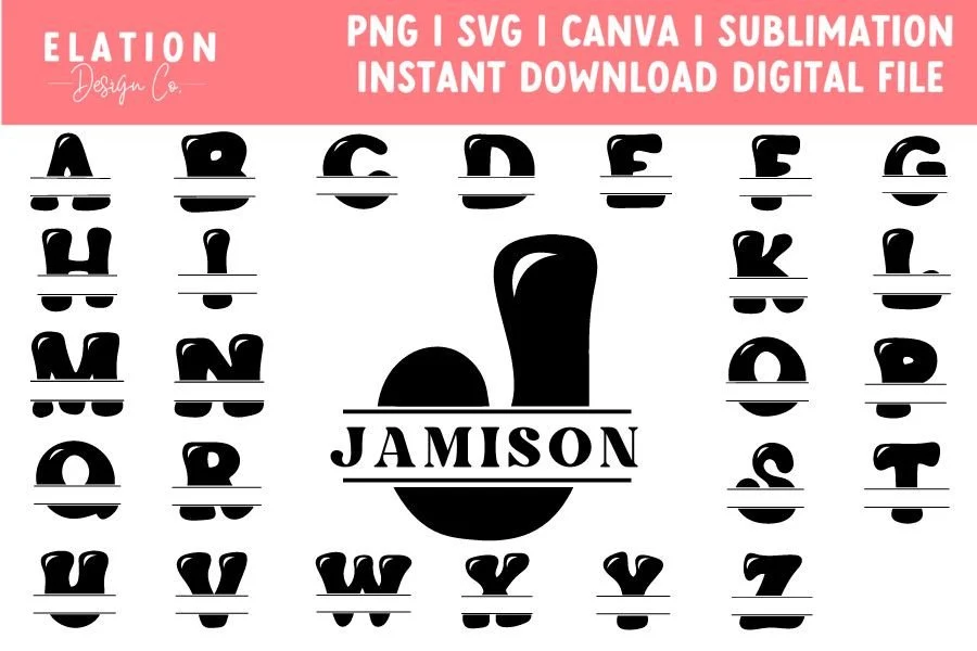 Retro Split Monogram Svg Png featuring alphabet and letters