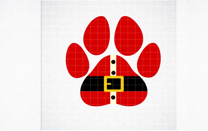 Santa Paw Print SVG, Christmas Dog SVG featuring animal paw print and Santa Claus suit