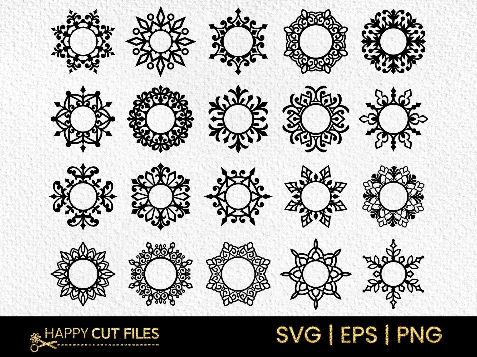 Snowflake Circle Monogram Svg Bundle featuring mandala and snowflake