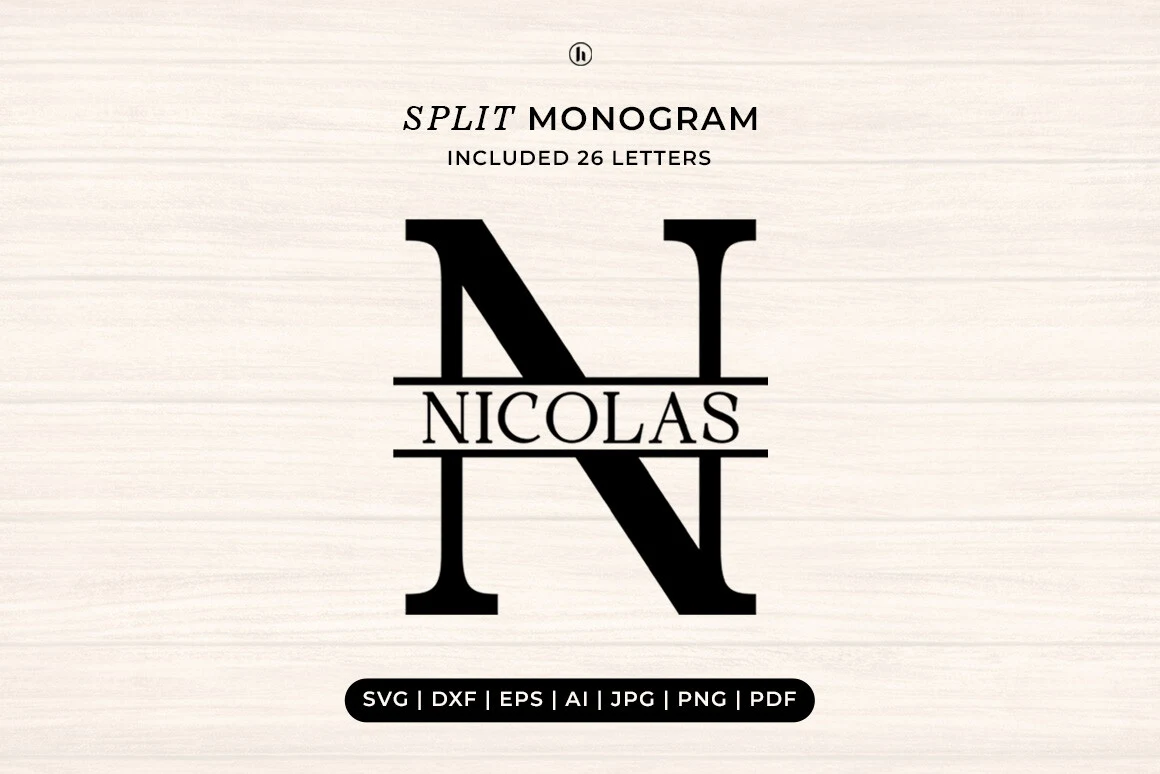 Split Monogram SVG | a-Z Alphabet Font featuring letter N and serif typeface