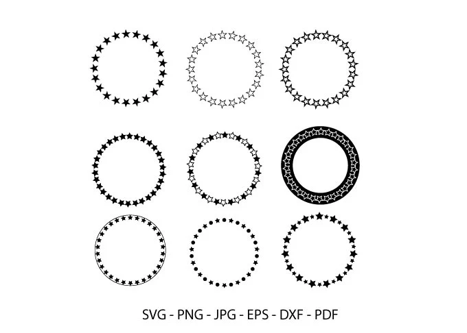 Star Circle Monogram Frame, Star Frame featuring star borders and circular frames