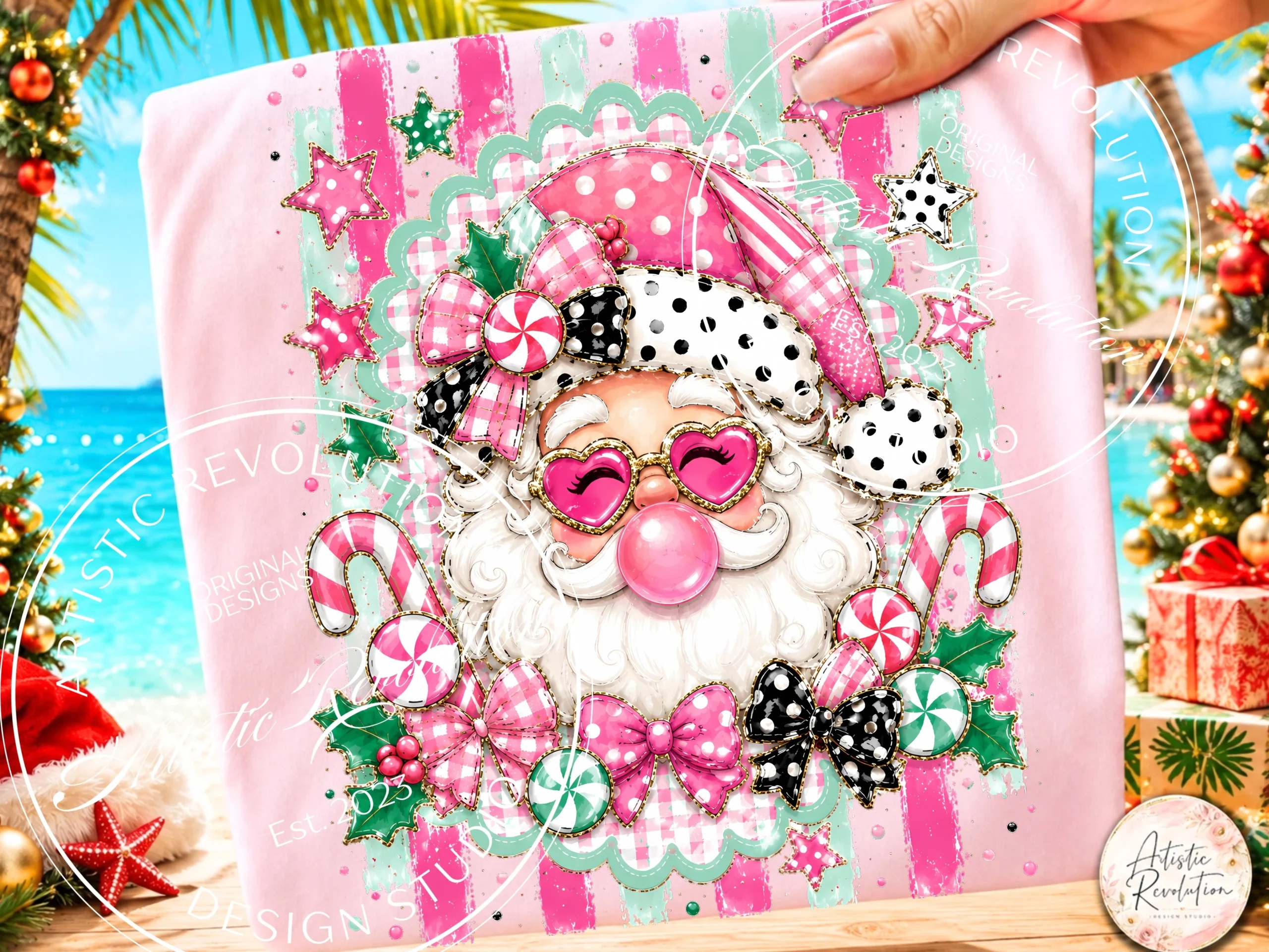 Striped Santa PNG Coquette Christmas PNG preview showing Christmas motifs with period-inspired styling