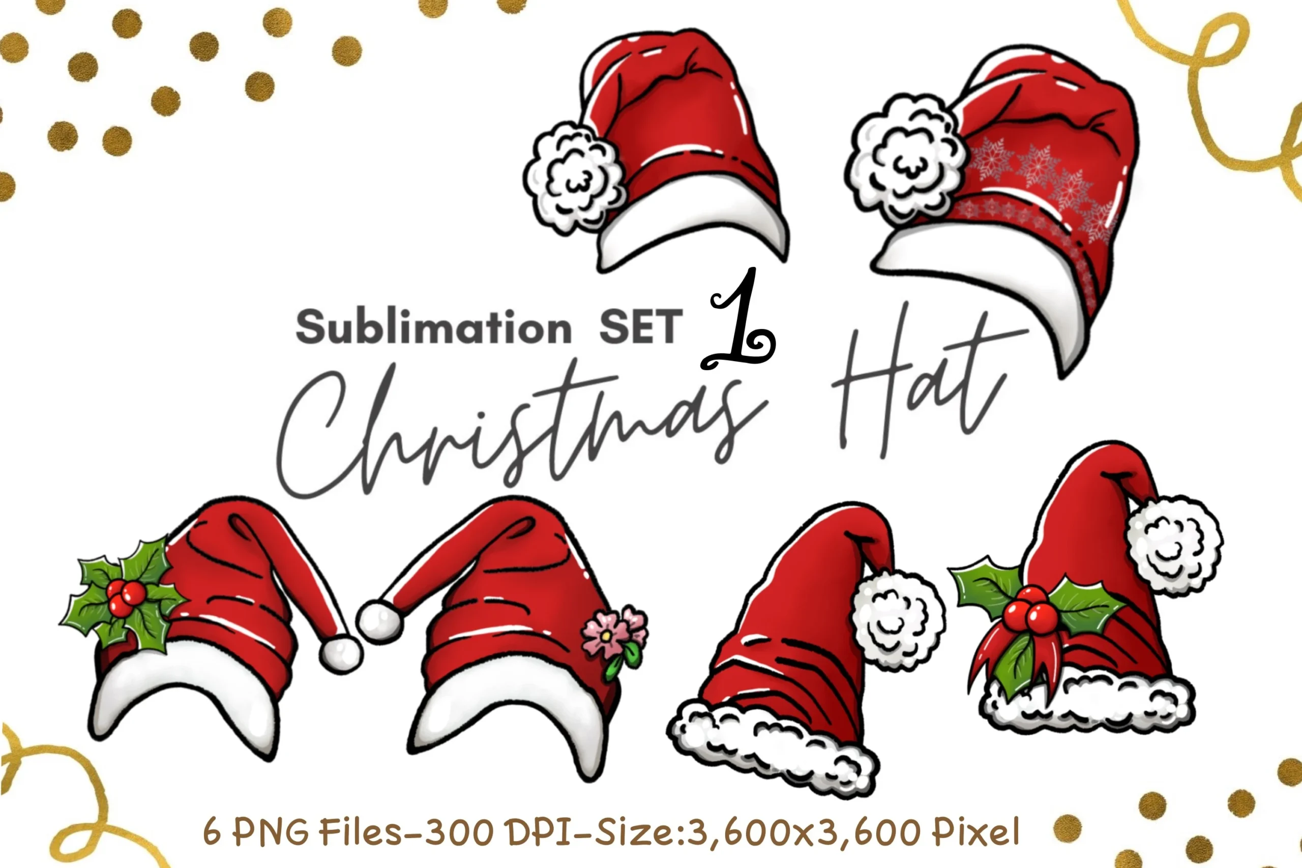 Sublimation Set 1 Christmas Hat preview showing Christmas motifs with composition