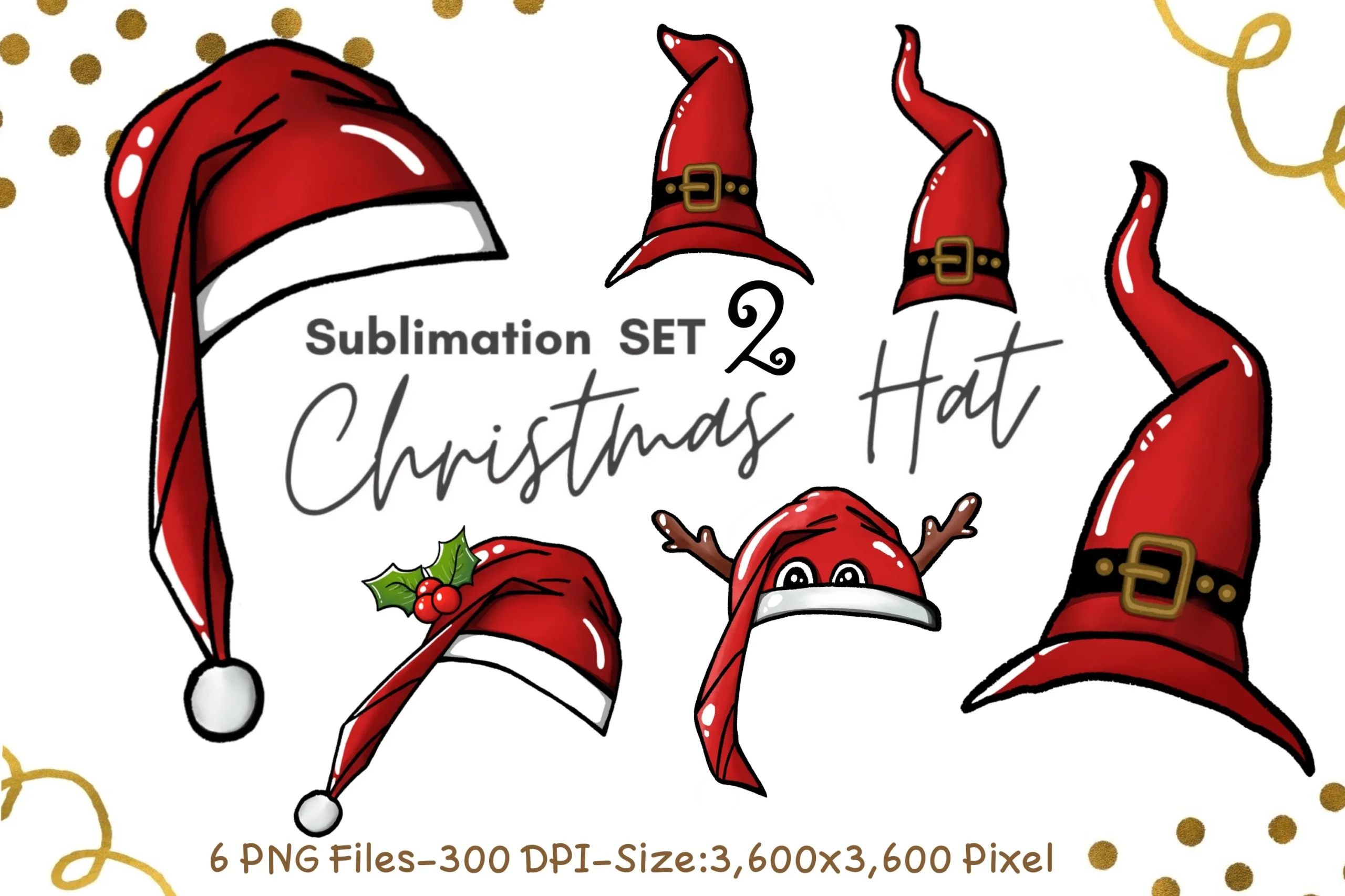 Sublimation Set 2 Christmas Hat preview showing Christmas motifs with composition