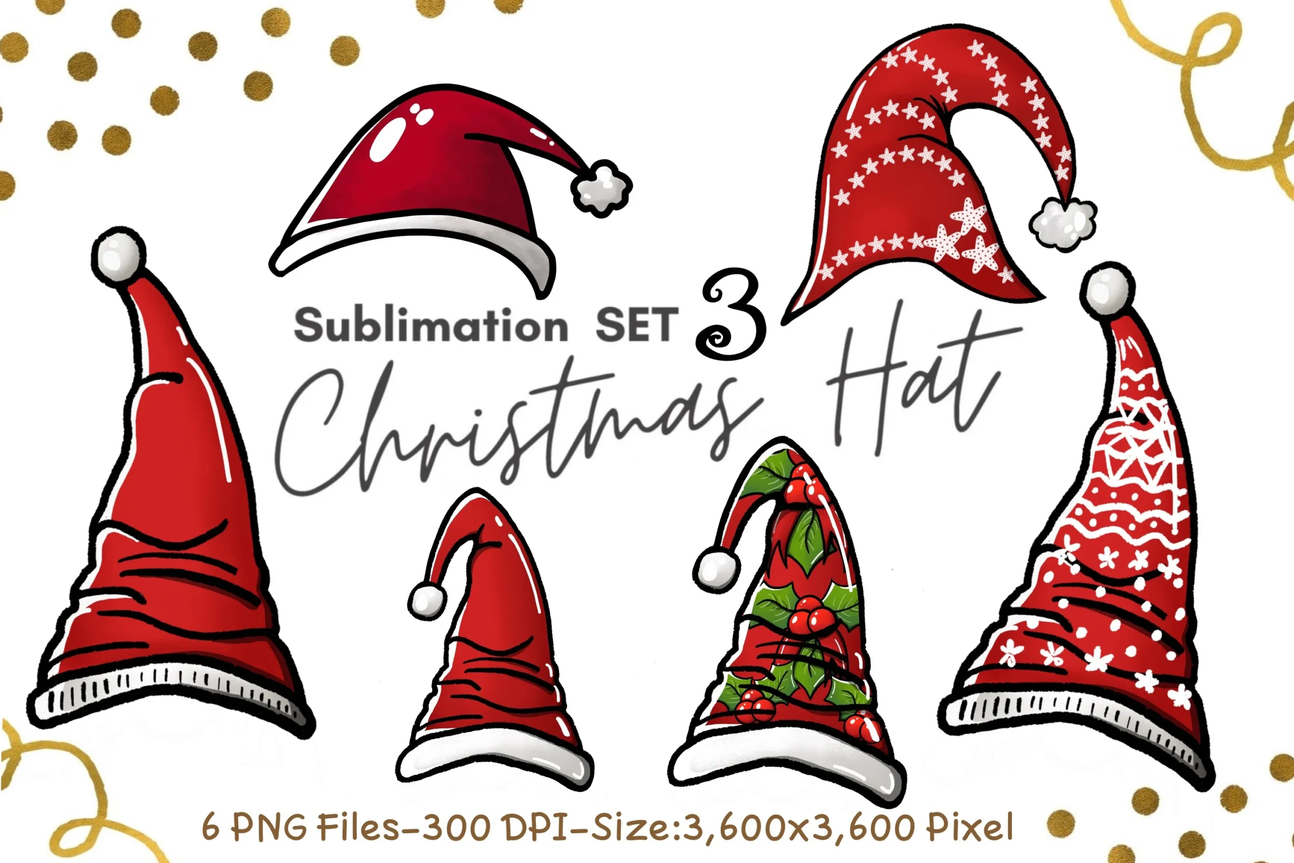 Sublimation Set 3 Christmas Hat! preview showing Christmas motifs with composition