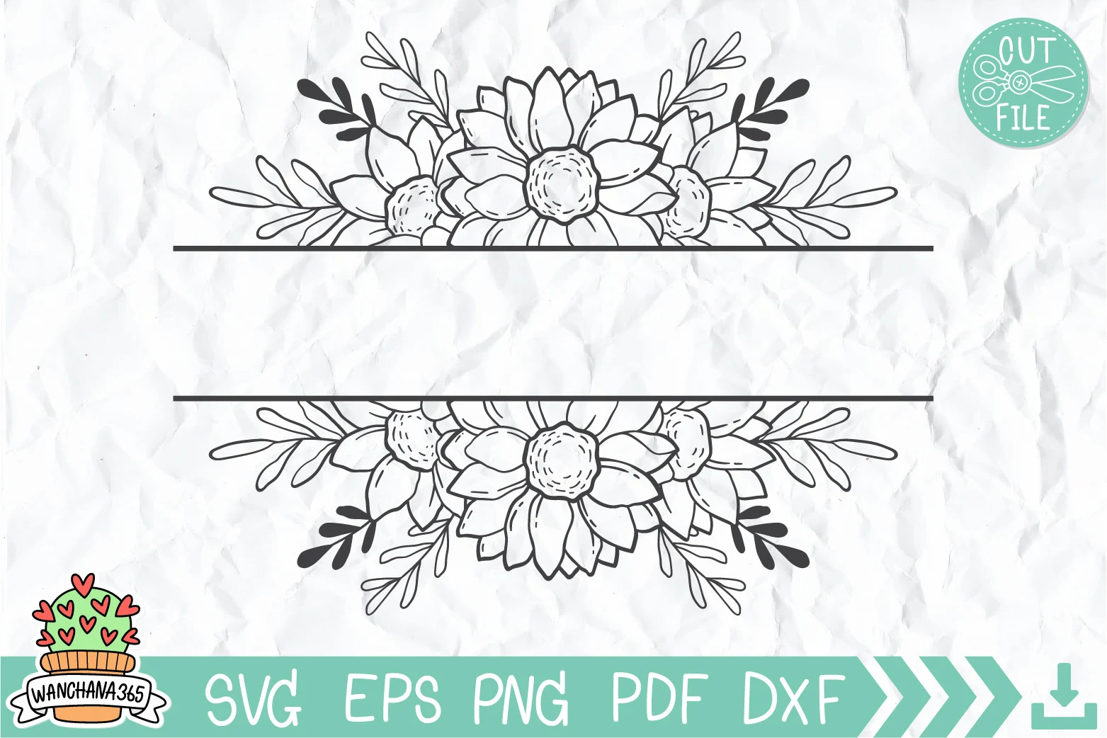 Sunflower Floral Monogram Svg featuring sunflowers and leaves
