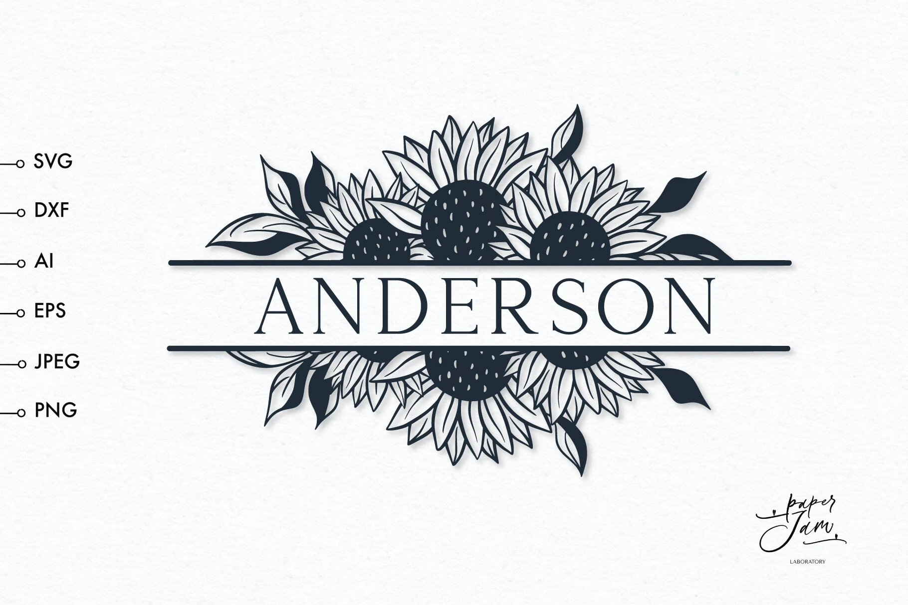 Sunflower Split Monogram Svg featuring sunflowers and foliage
