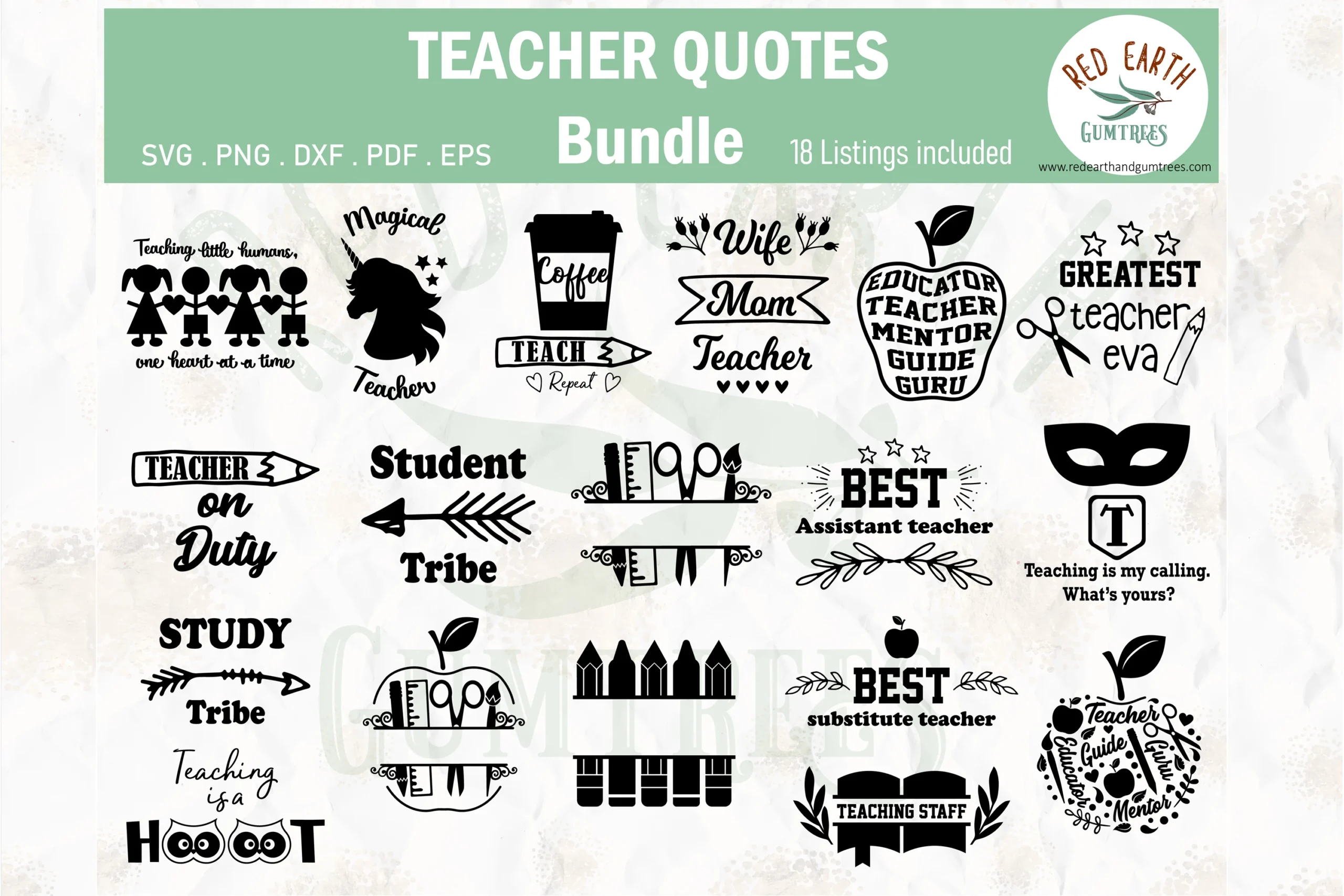 Teachers and Students Quotes Bundle featuring school supplies and teacher silhouettes
