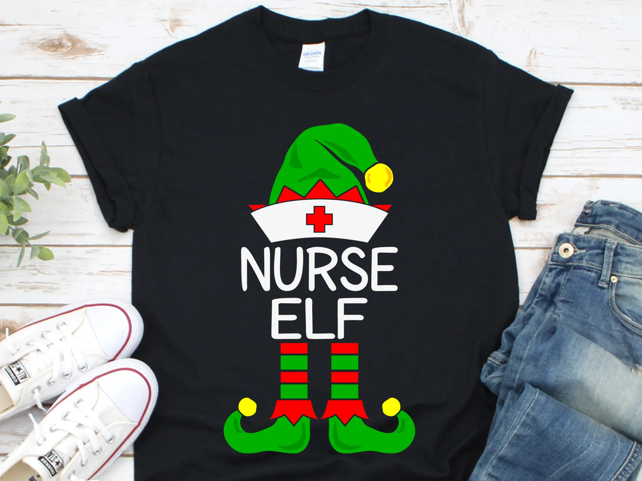 The Nurse Elf Funny Christmas Medical preview showing Christmas motifs with silhouette