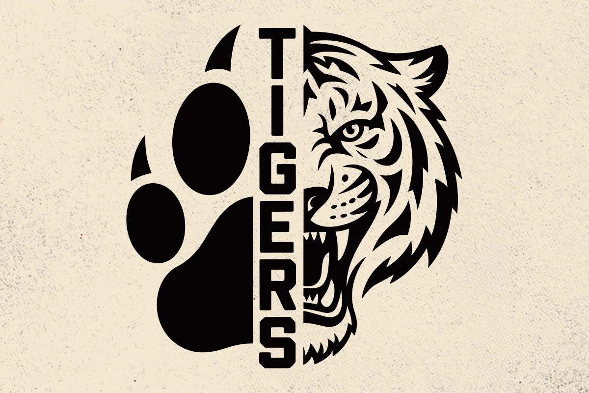 Tigers Mascot SVG: Tiger Paw Print Svg featuring tiger and paw print
