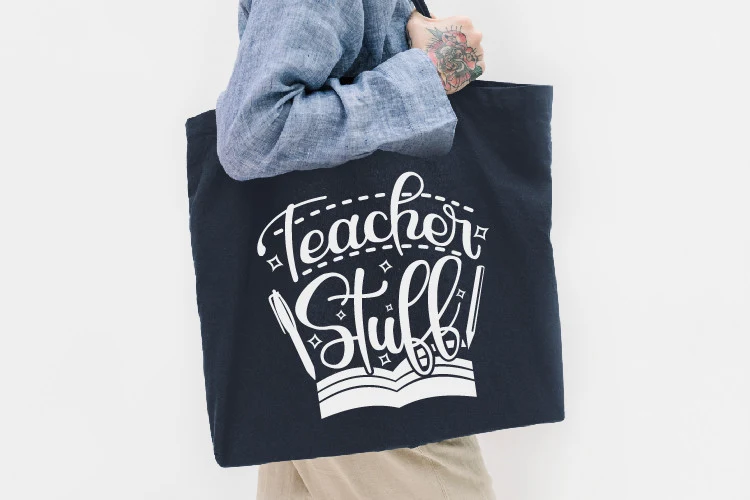 Tote Bag SVG | Teacher Stuff featuring book and pen