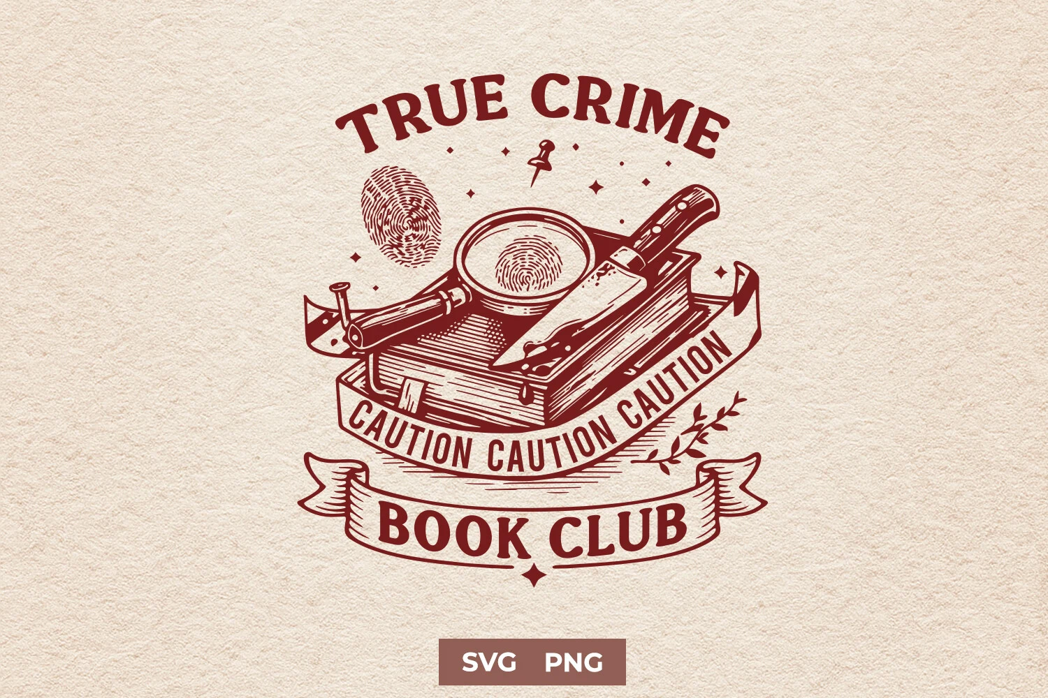 True Crime Book Club SVG - Funny Reader featuring book and magnifying glass
